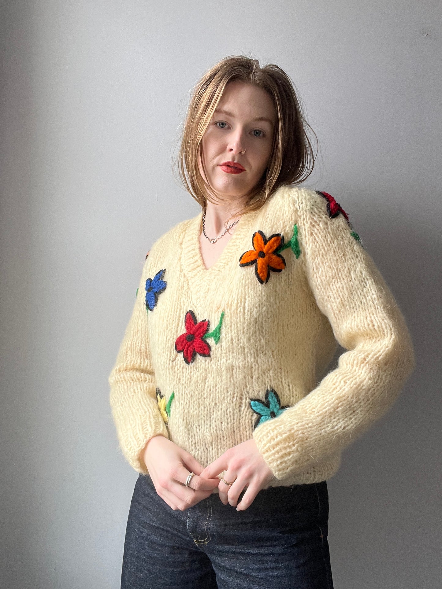 1970s Flower Knitted Sweater