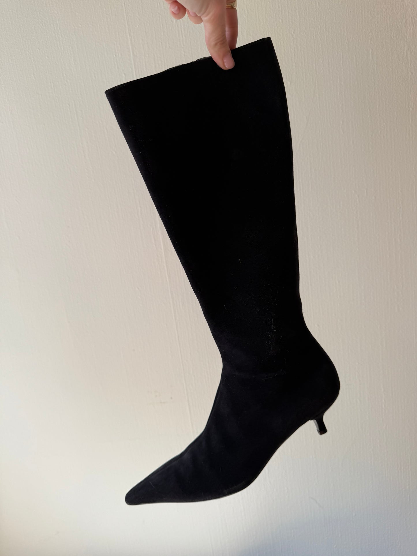 1990s/Y2K Black Suede Prada Knee Boots 37 7/7.5
