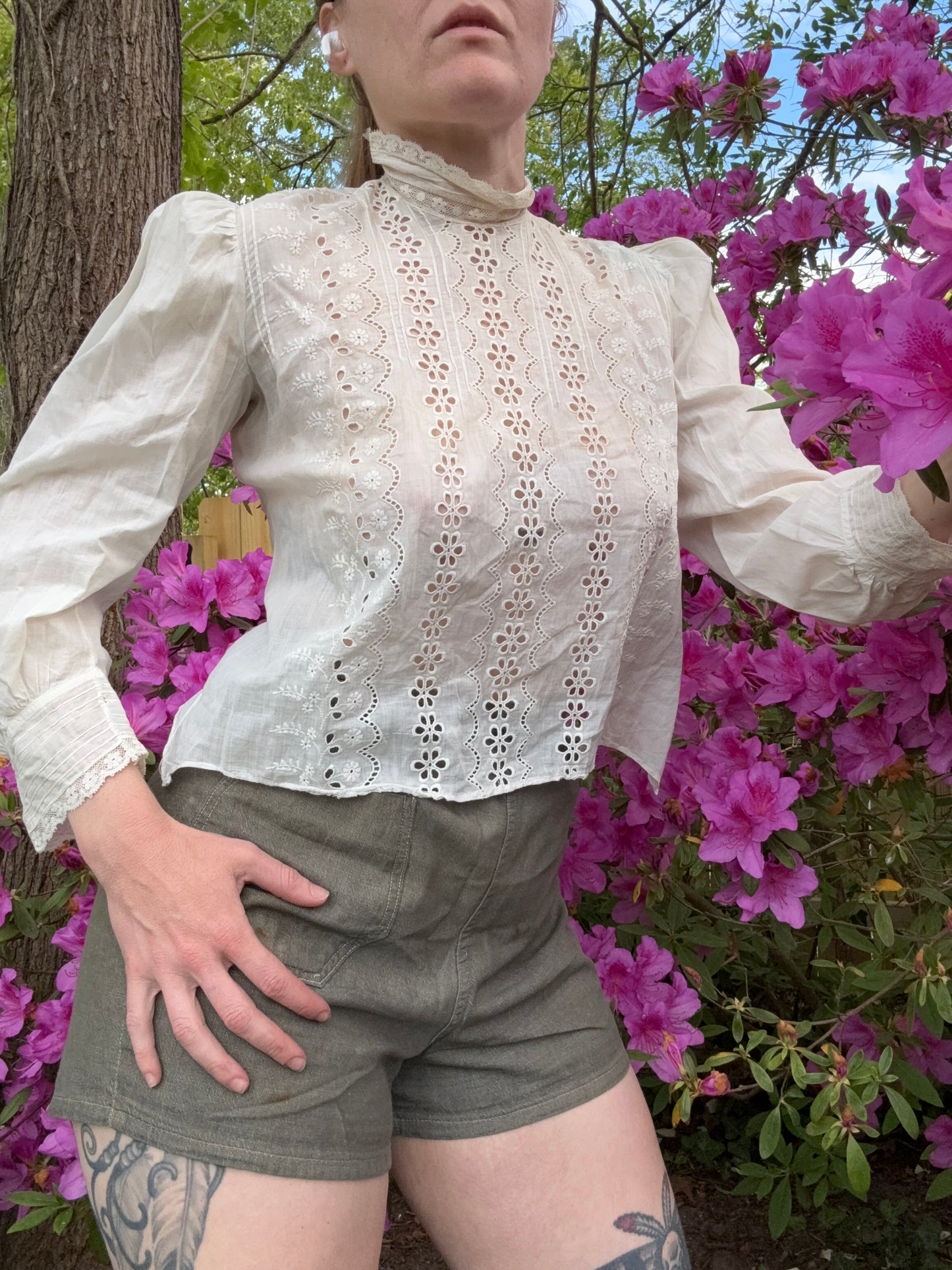 Antique Victorian White Cotton Top S