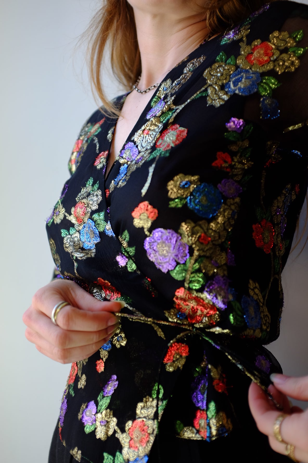 1970s Dinallo Designer Floral Wrap Top