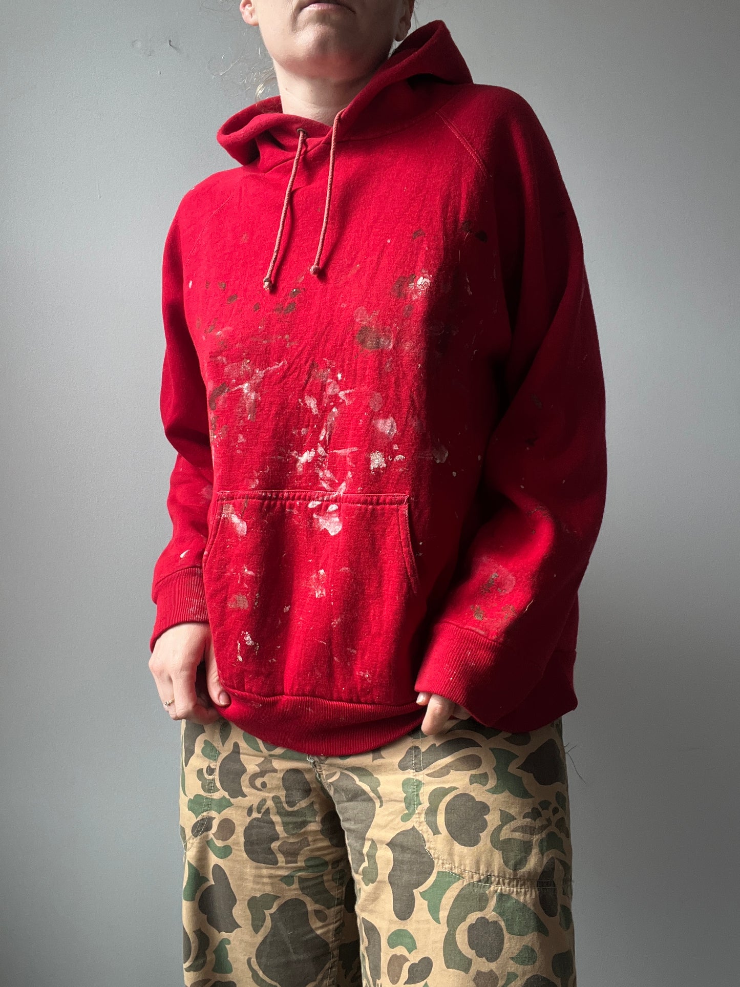 1980s Red Distressed Painters Hoodie