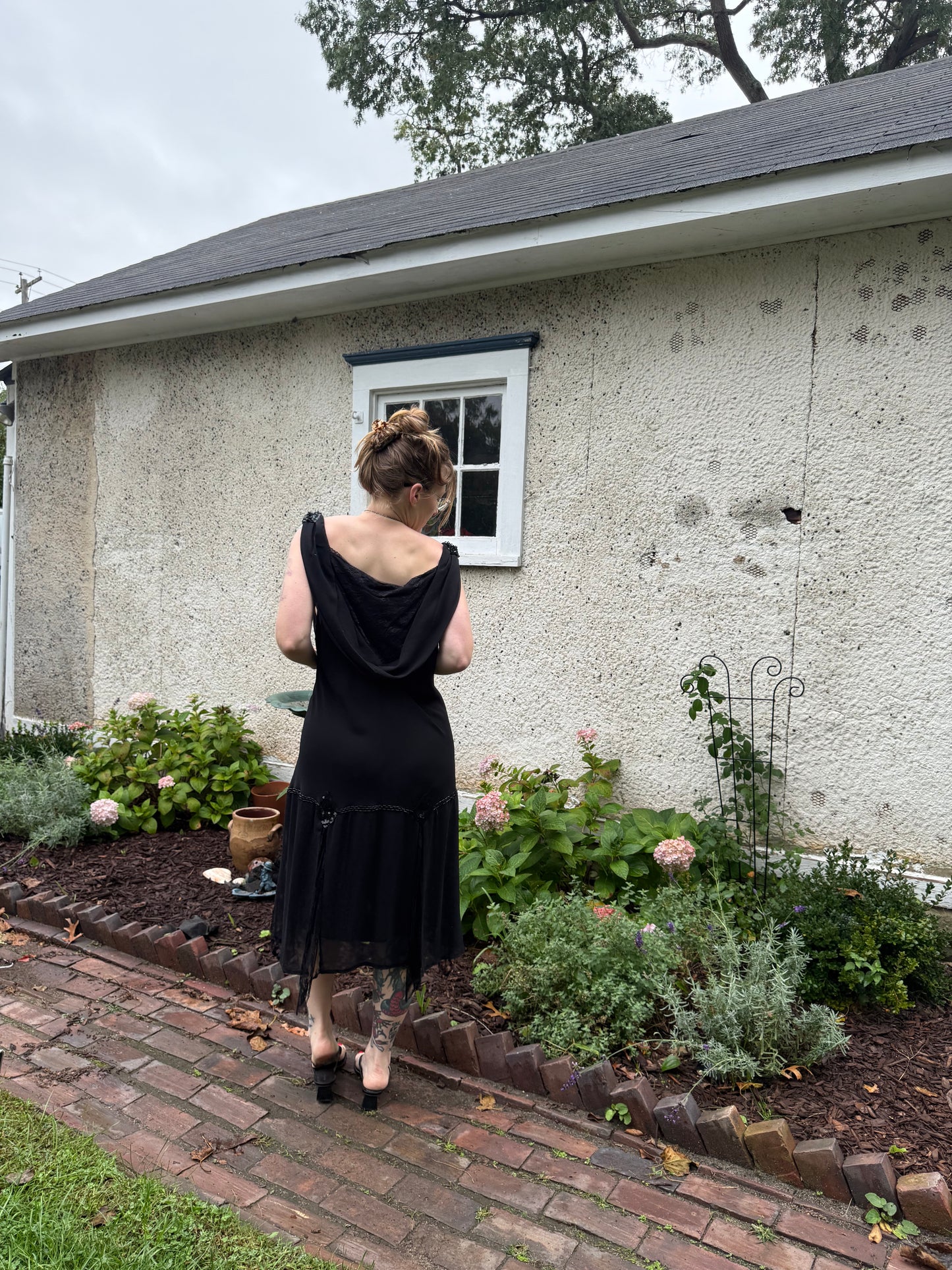 Silk Chiffon Black Flowy Dress