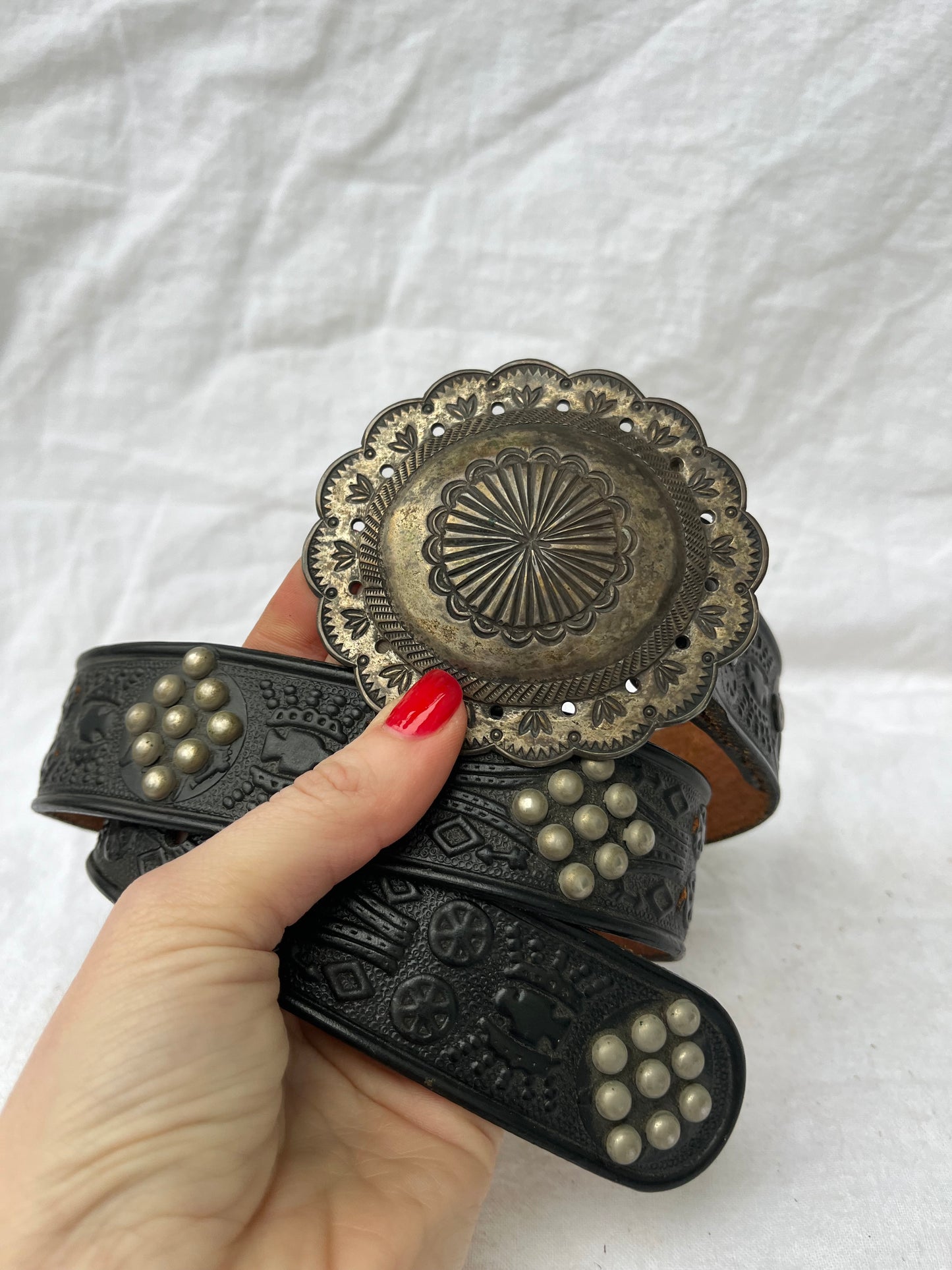 Black Studded Belt RRL Concho Buckle 26”-30”