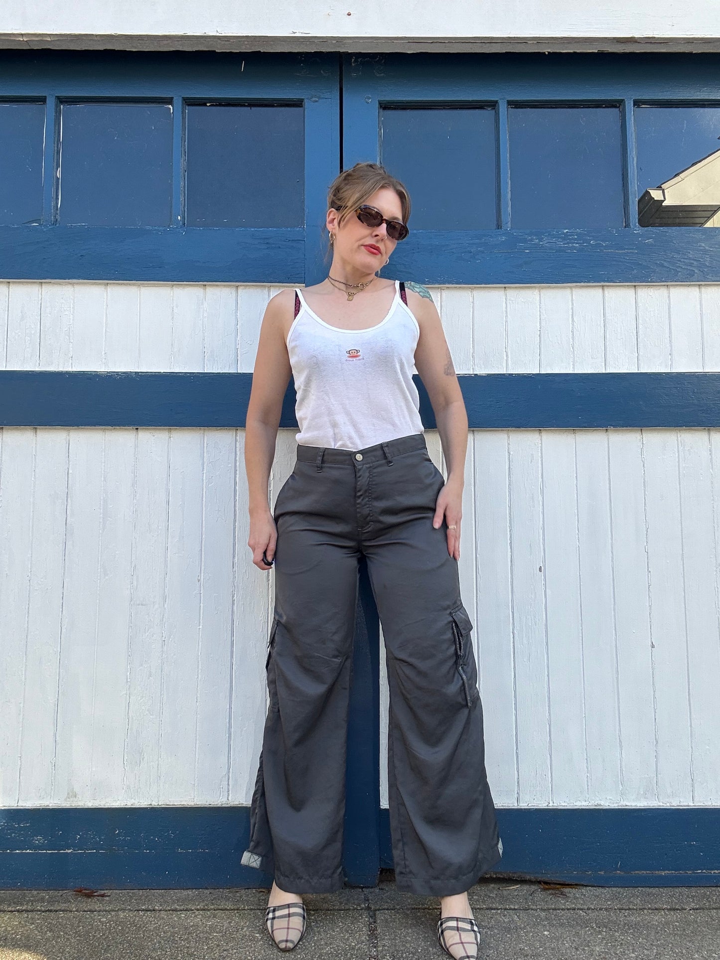 1990s Kik Girl Raver Grey Flared Pants