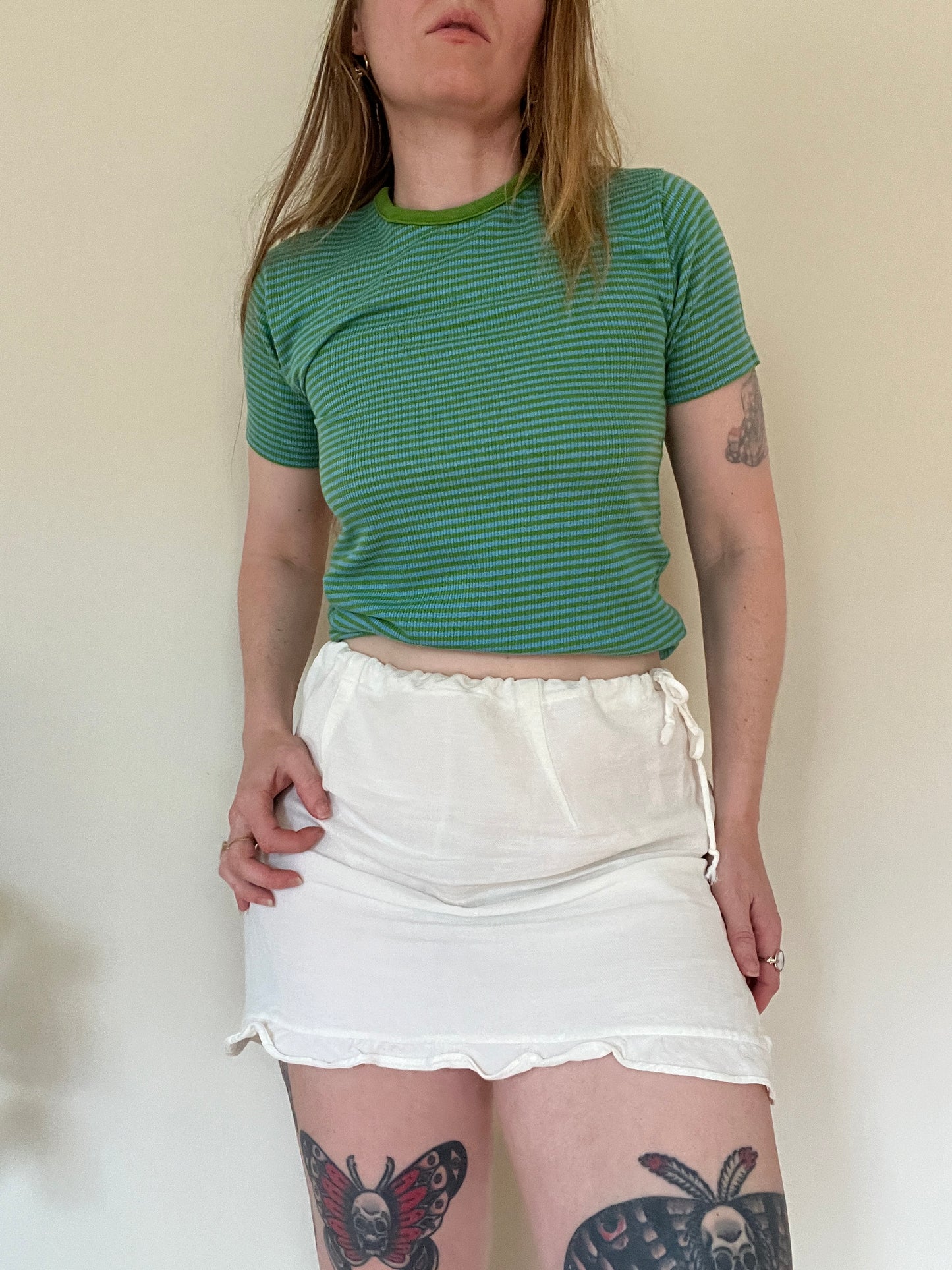 Vintage 1960s 1970s Green and Blue Striped Tee