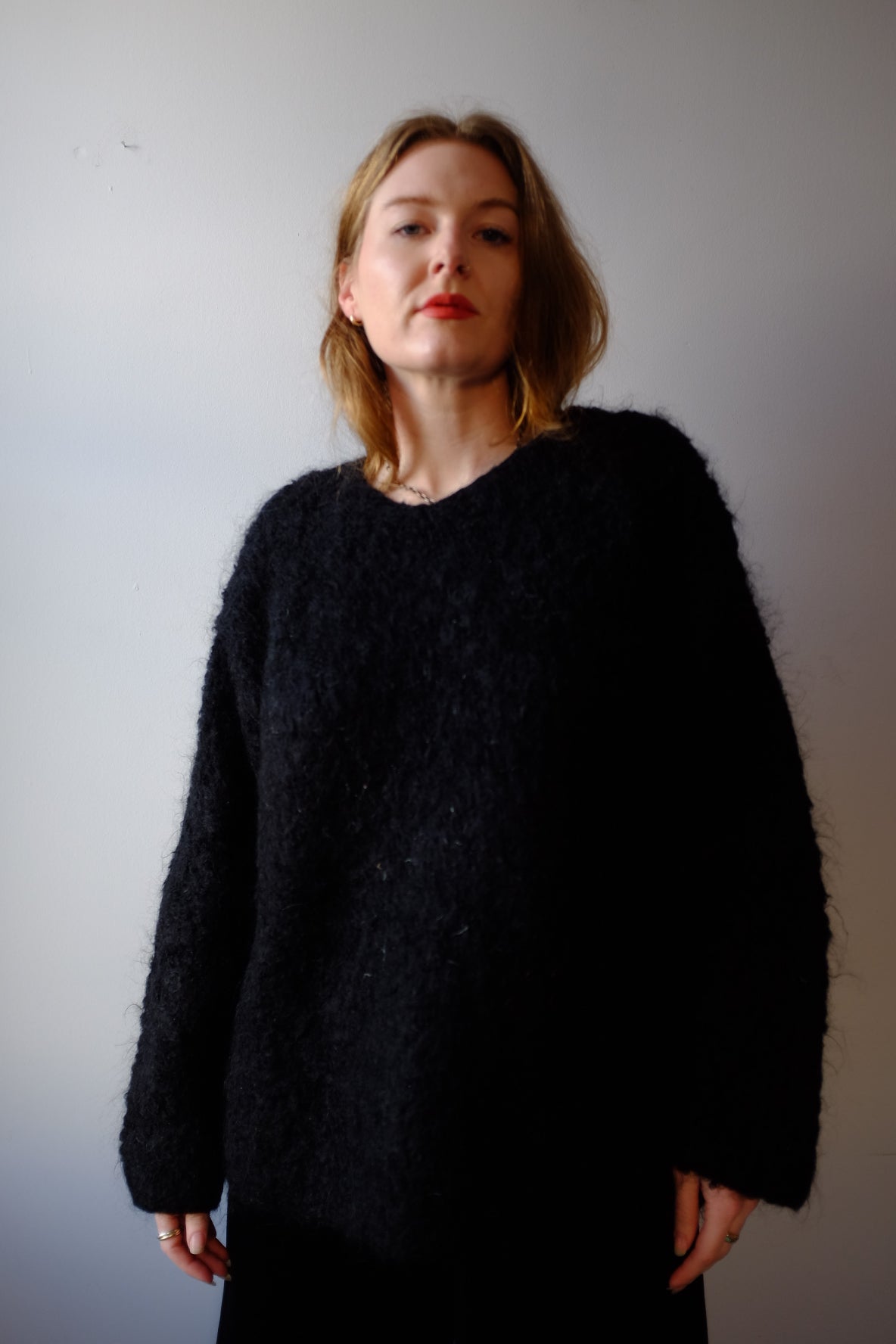 1980s Black Shaggy Mohair Fenn Wright & Manson Sweater