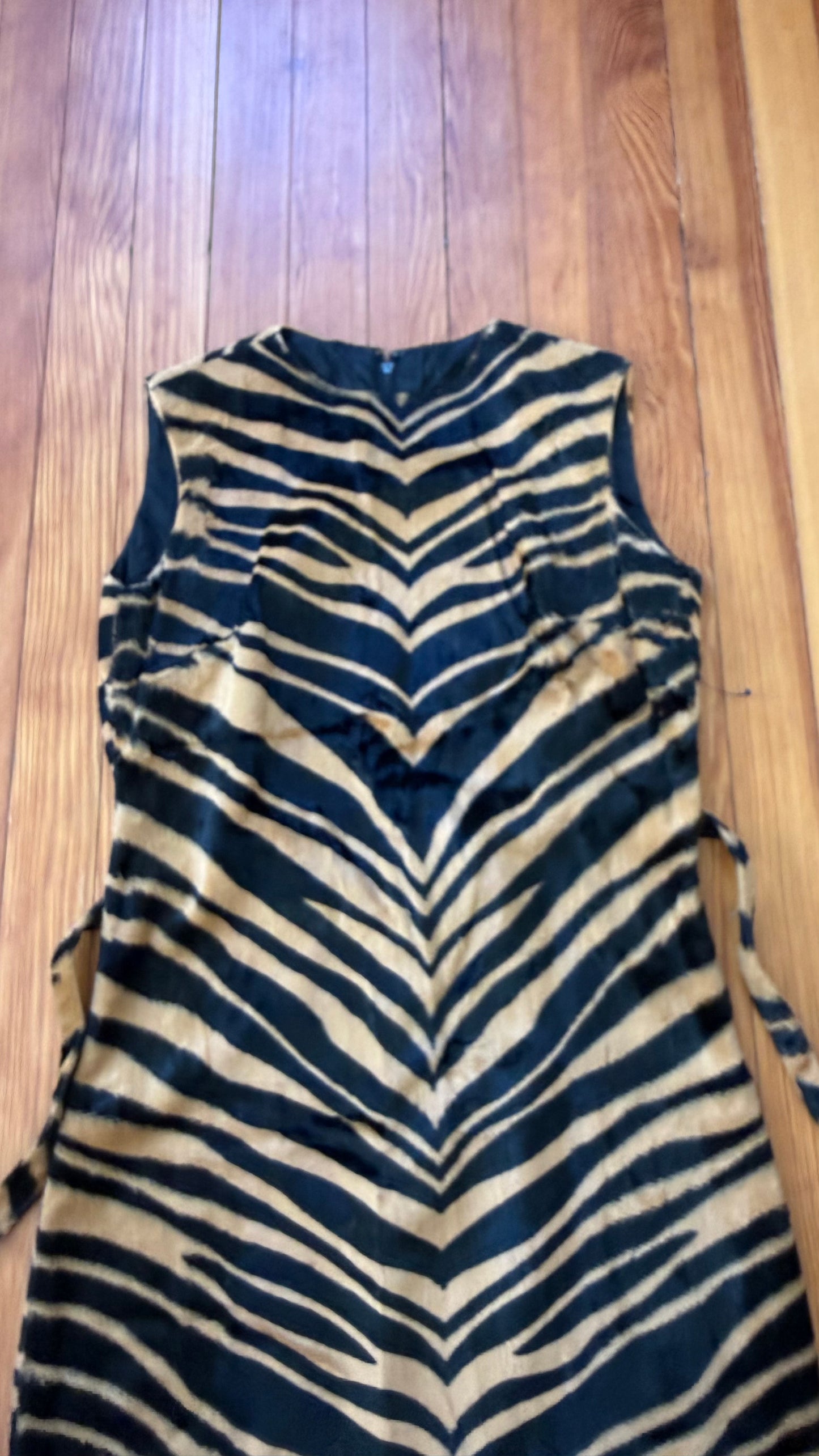1960s Tiger Print Velvet-y Shift Dress S