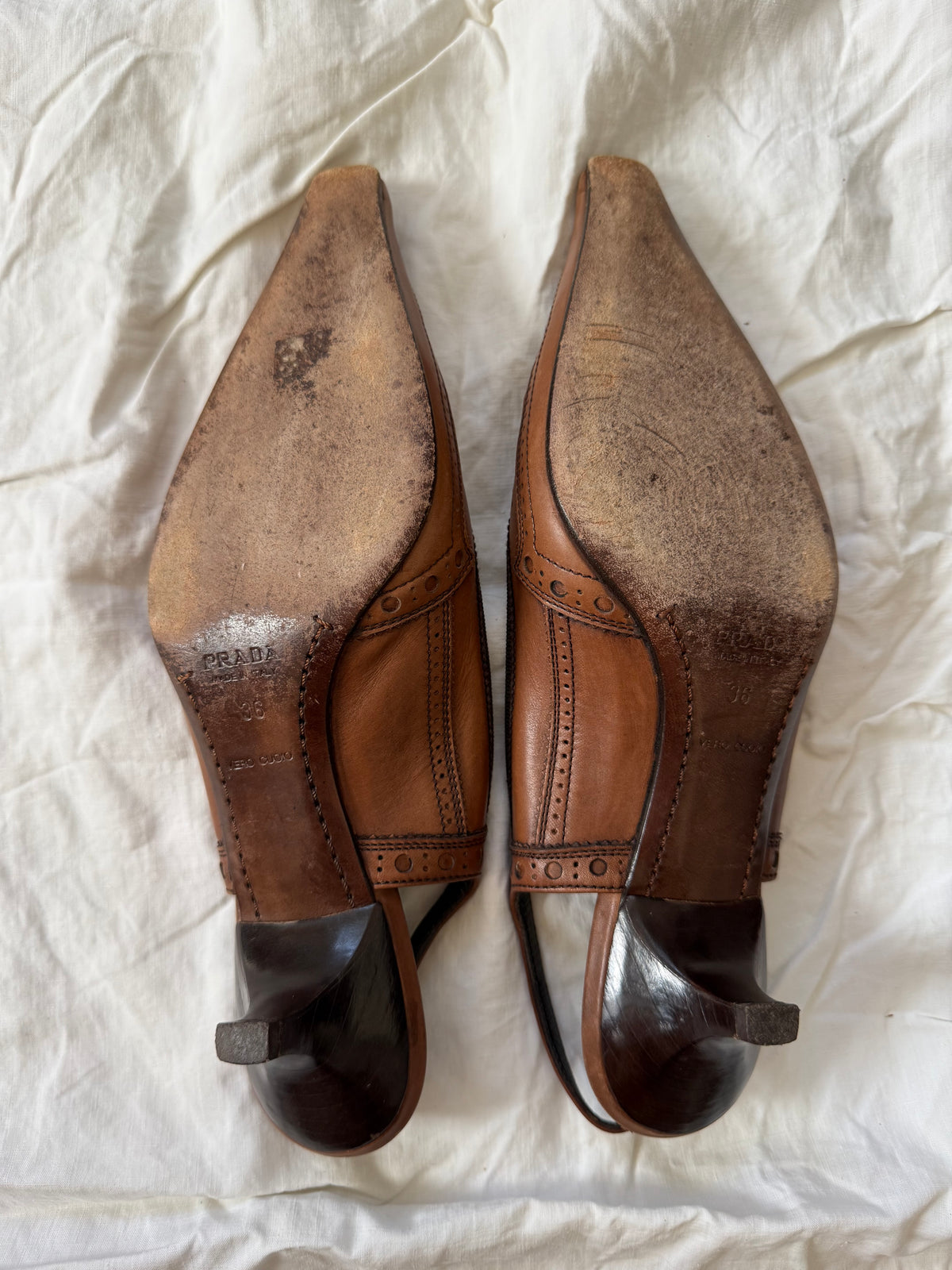 Vintage Prada Brown Leather Slingbacks 36