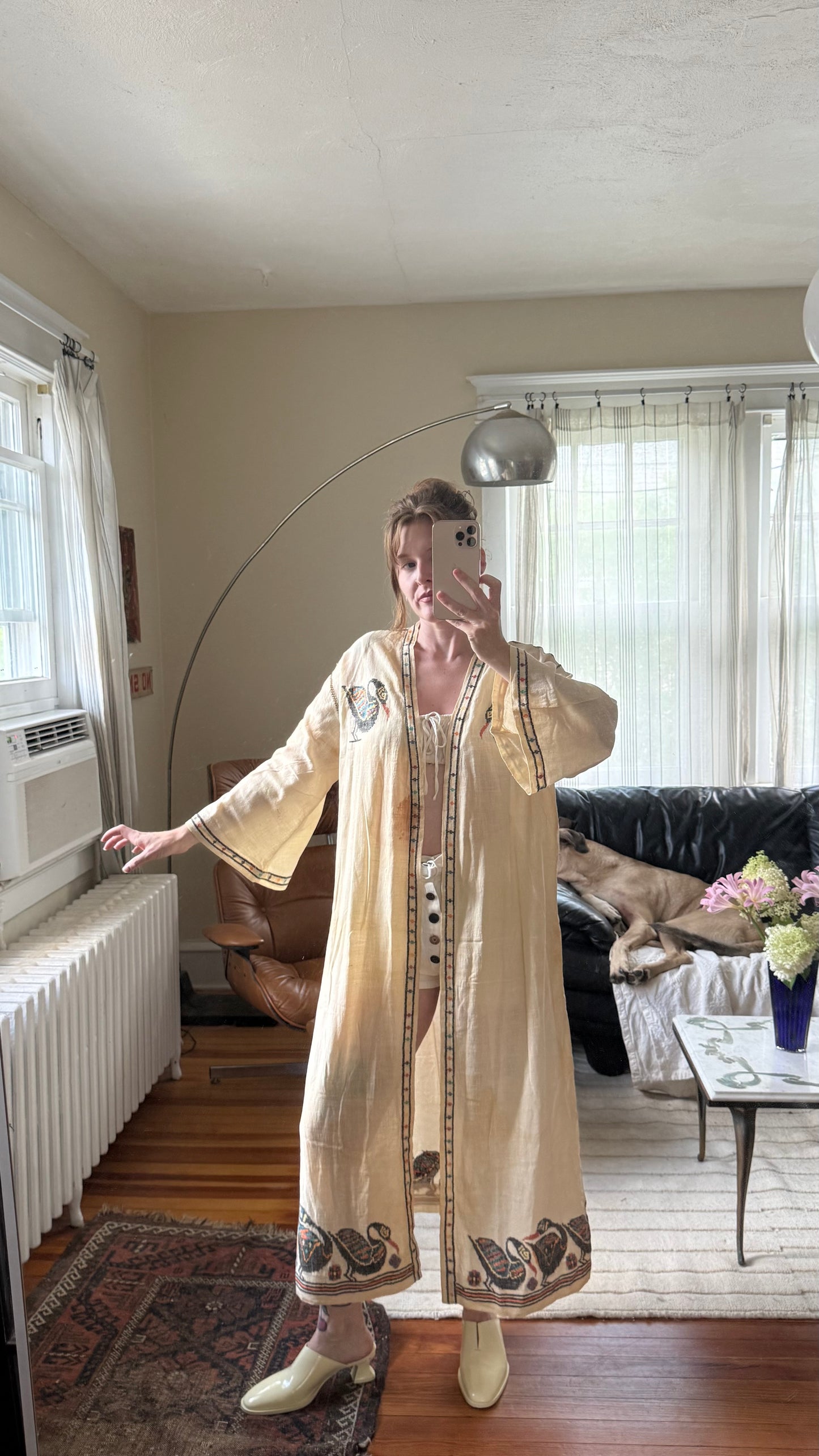 1930s Maybe Older Swan Embroidered Duster