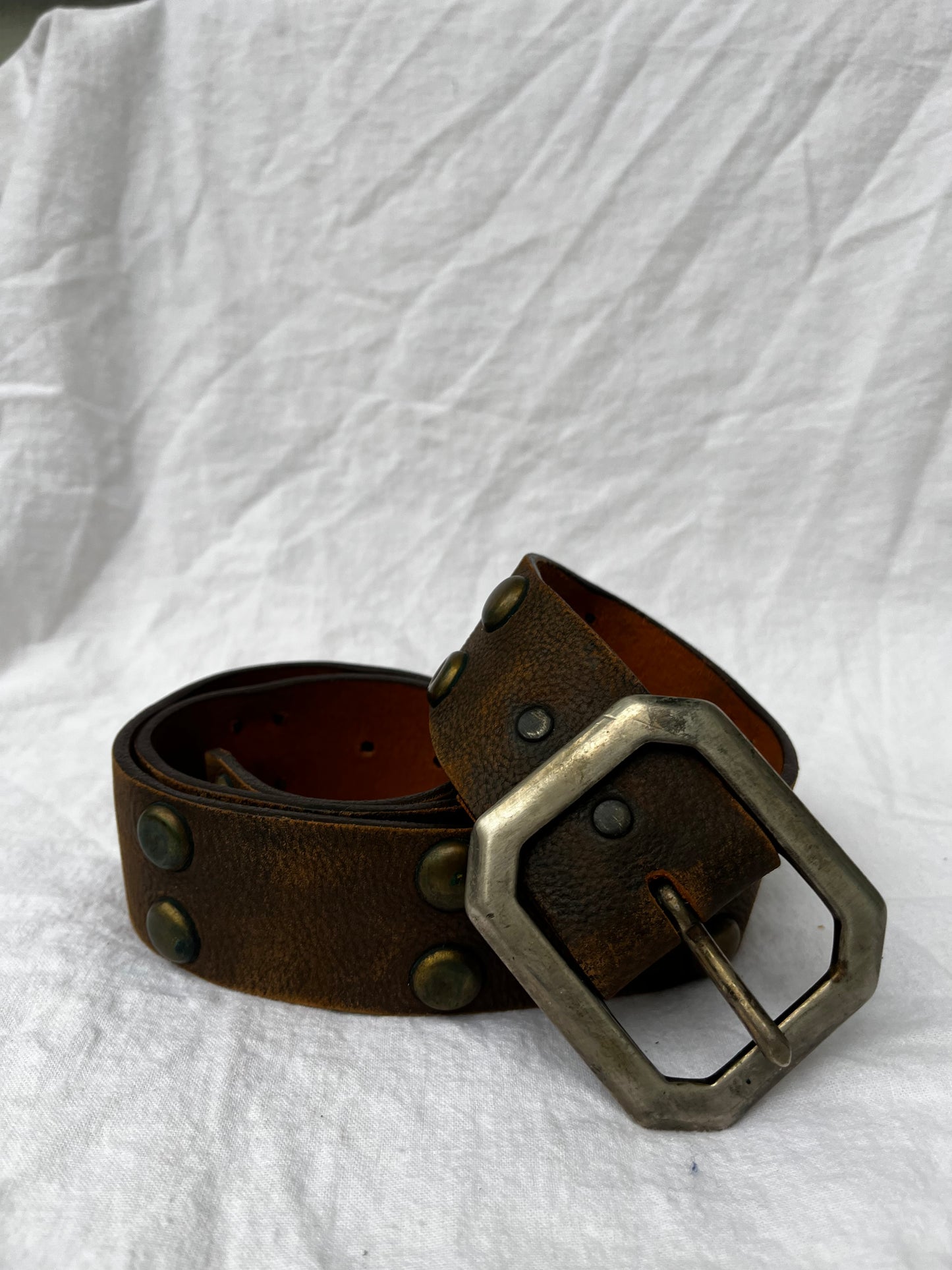 Brown Leather Belt with Brass Studs 32”-38”