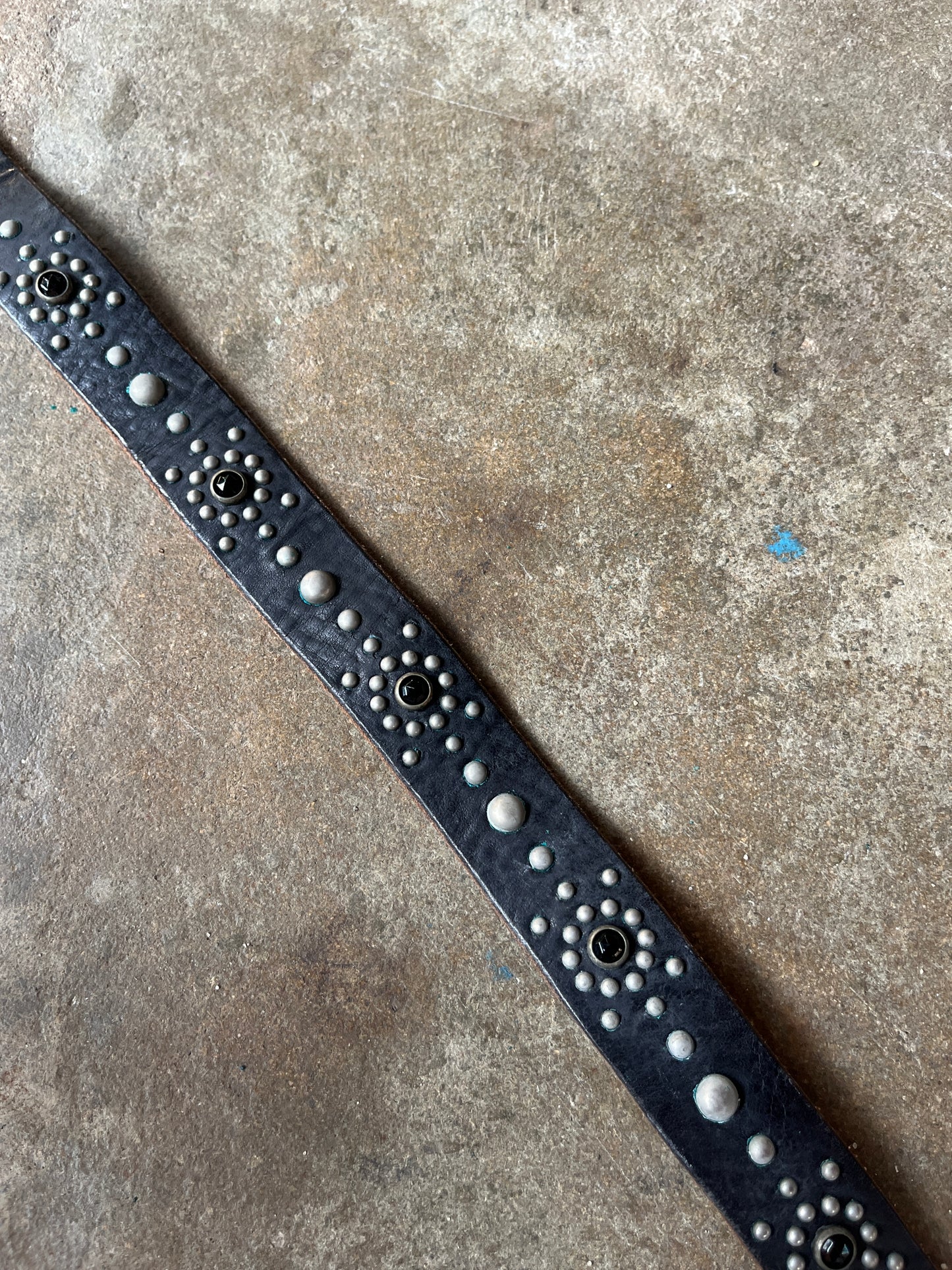 1930s Black Leather Studded and Jeweled Belt