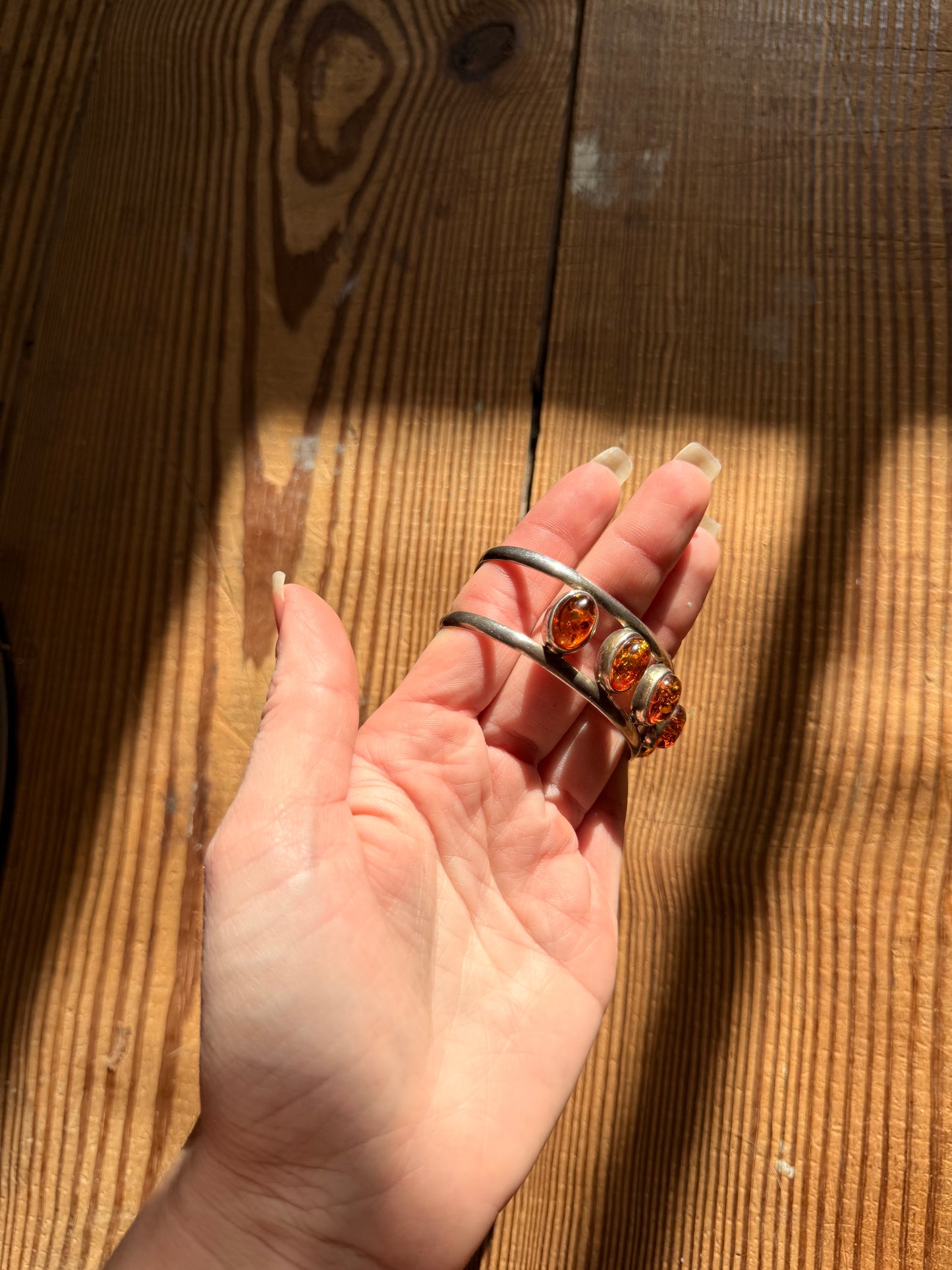 925 Silver & Amber Stone Cuff