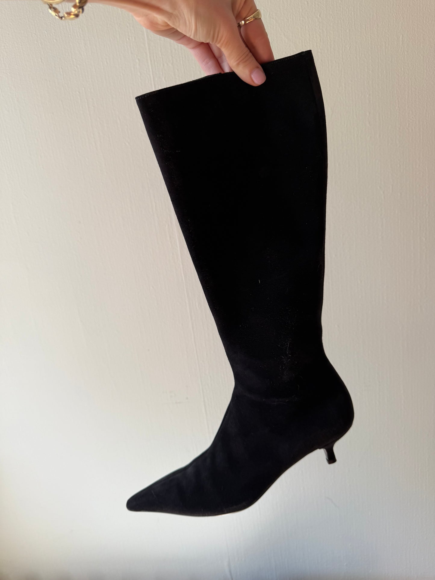 1990s/Y2K Black Suede Prada Knee Boots 37 7/7.5