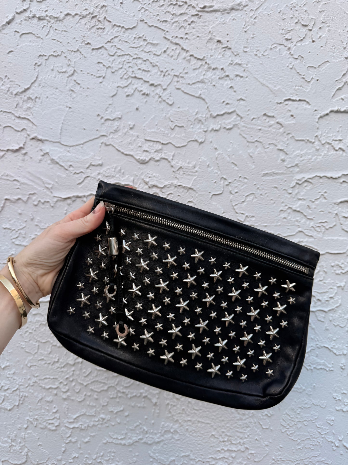 Jimmy Choo Leather Star Studded Clutch