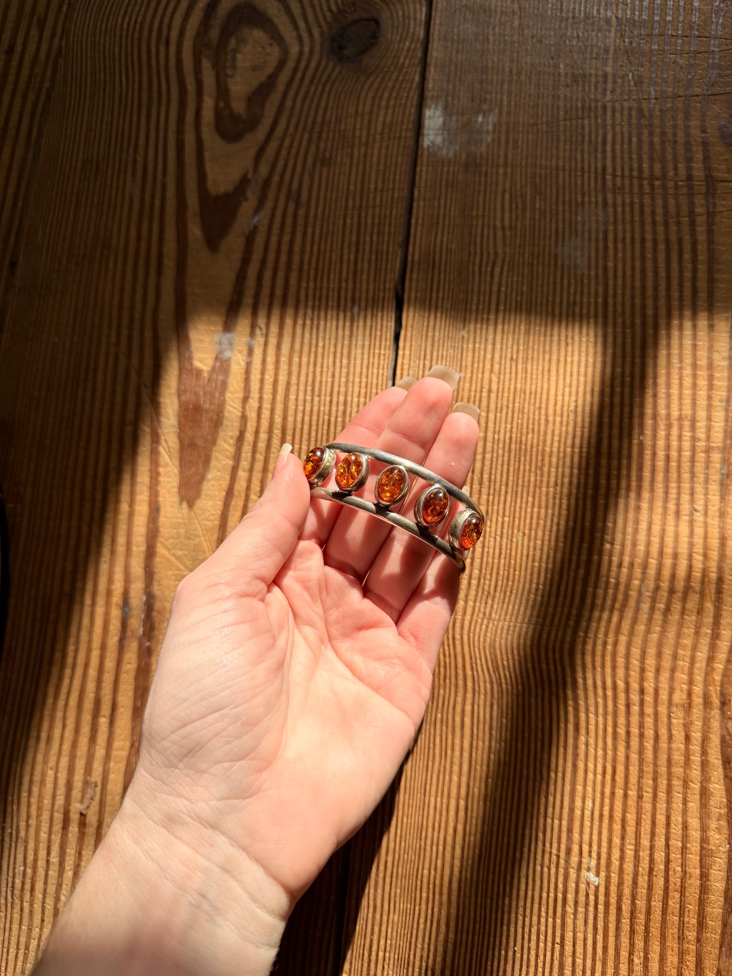 925 Silver & Amber Stone Cuff