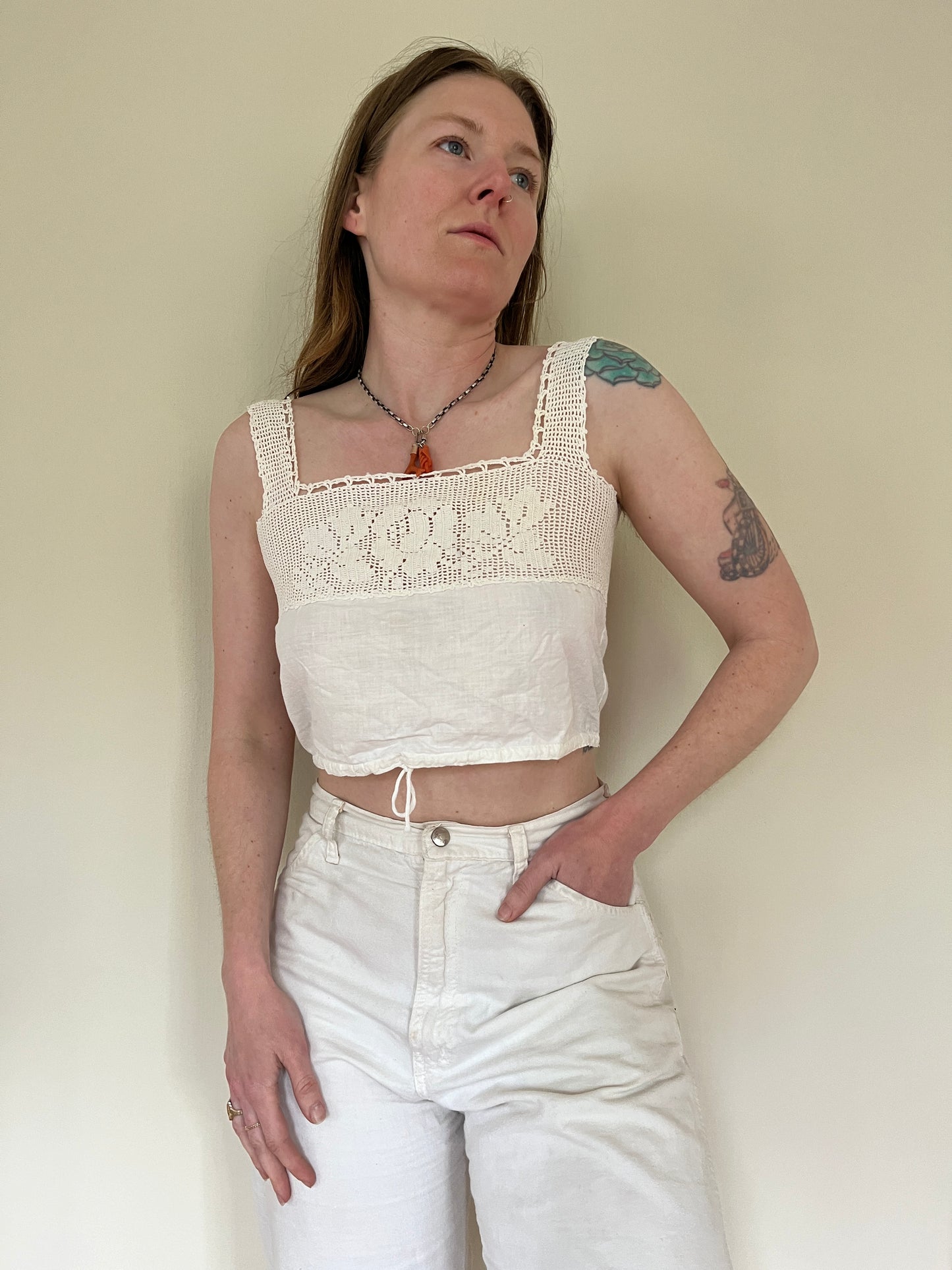 1900s Antique Victorian Camisole Rose Detailing