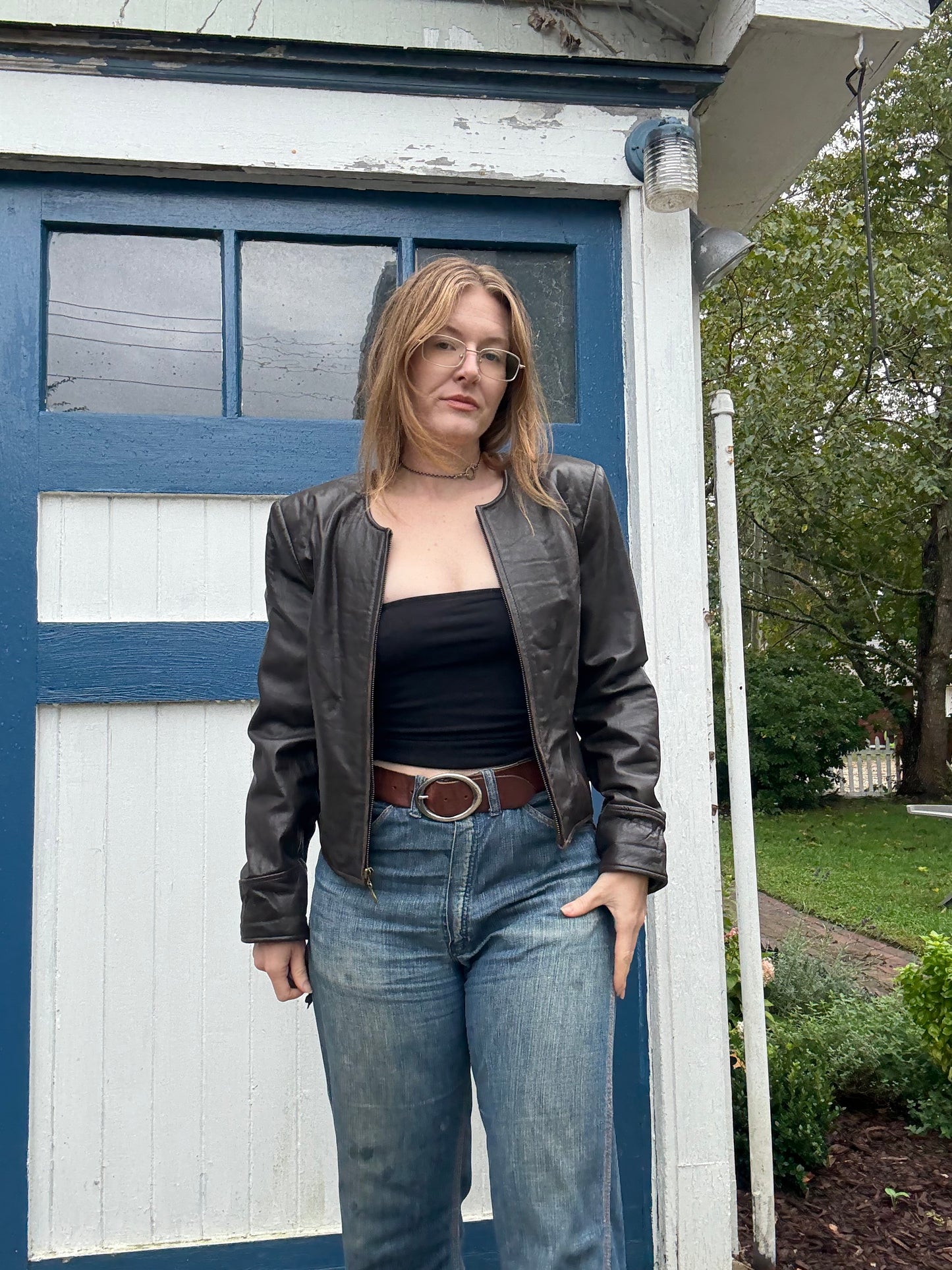 1980s Lord & Taylor Brown Leather Cropped Jacket