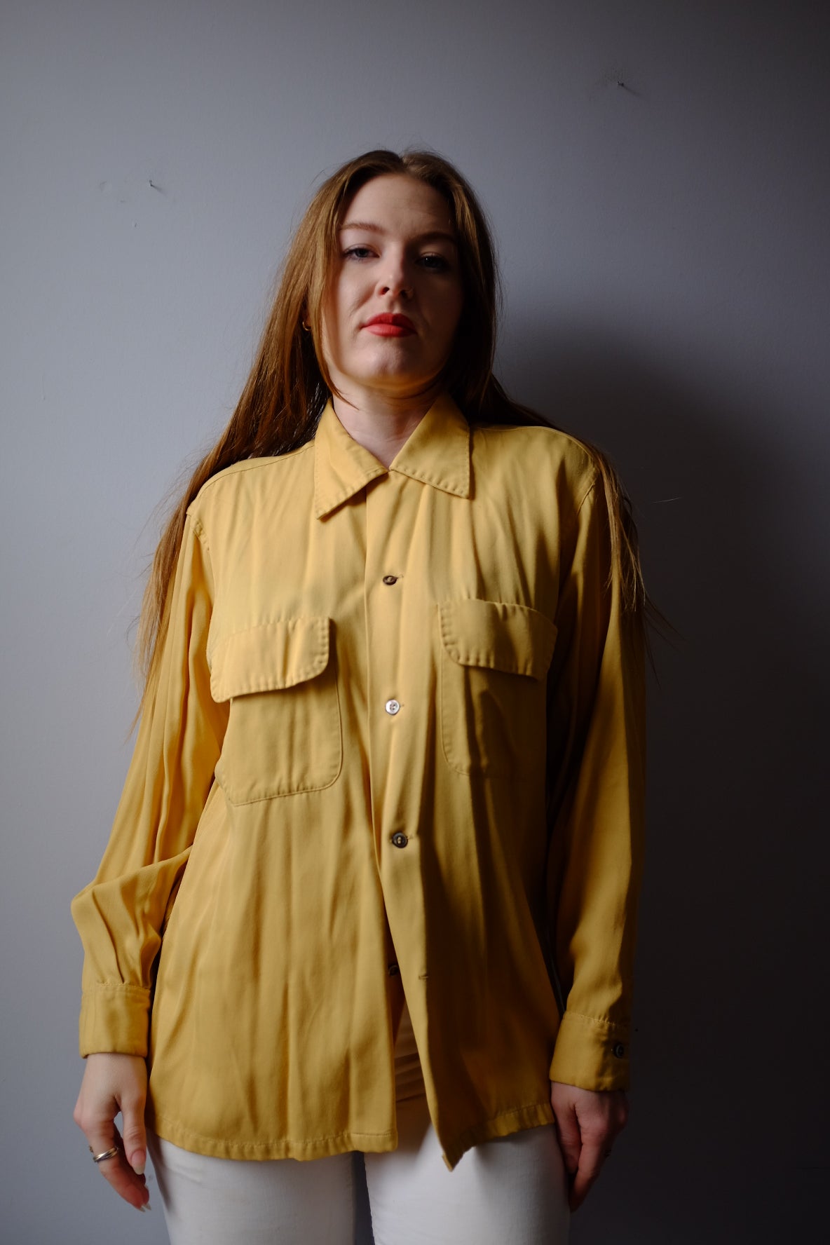 1950’s Loop Collar Rayon Button Up L