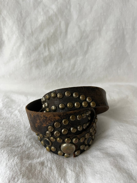 1950s Brown Leather Studded Buco Style Belt 30”-32” Has Damage