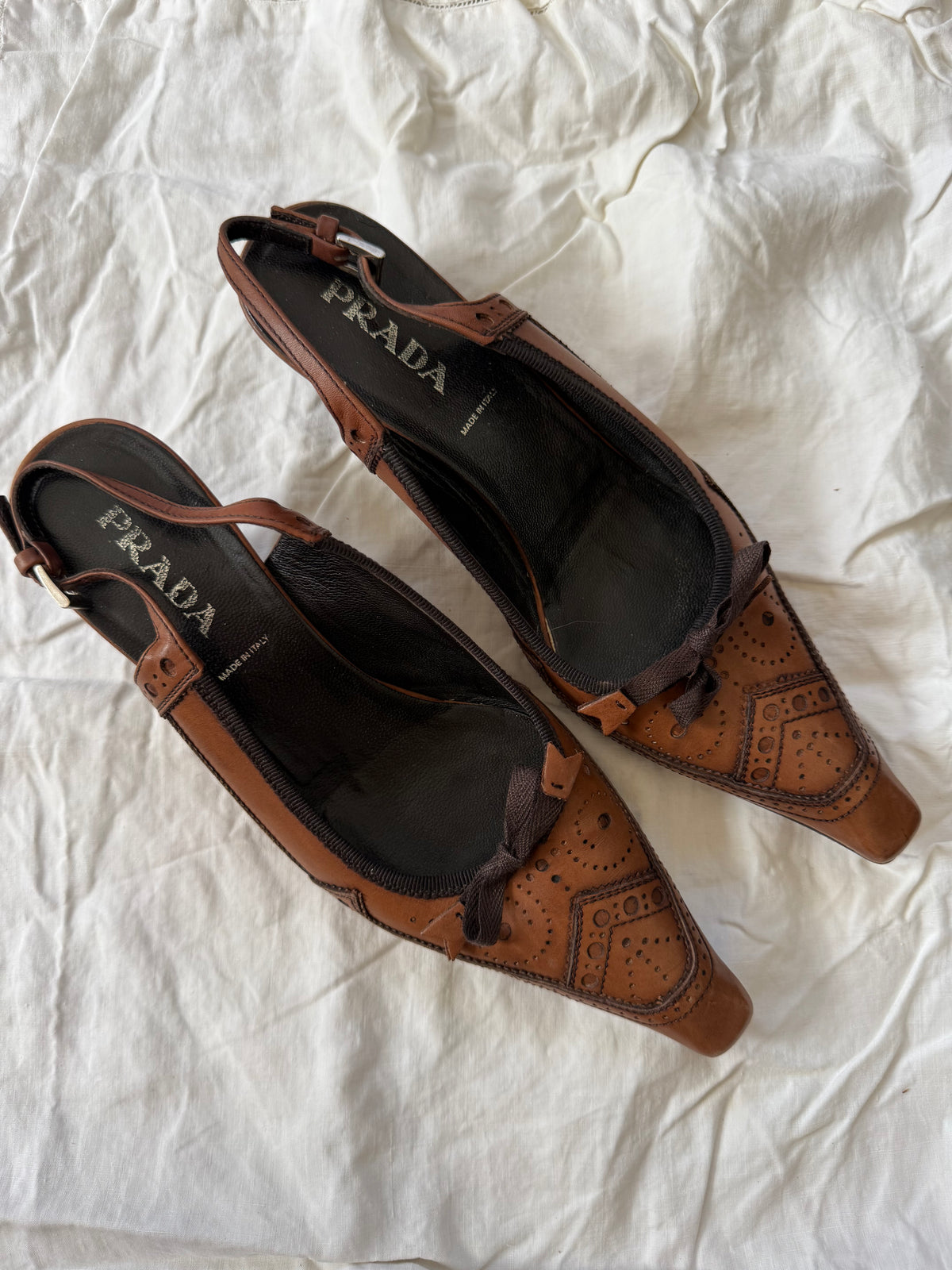 Vintage Prada Brown Leather Slingbacks 36