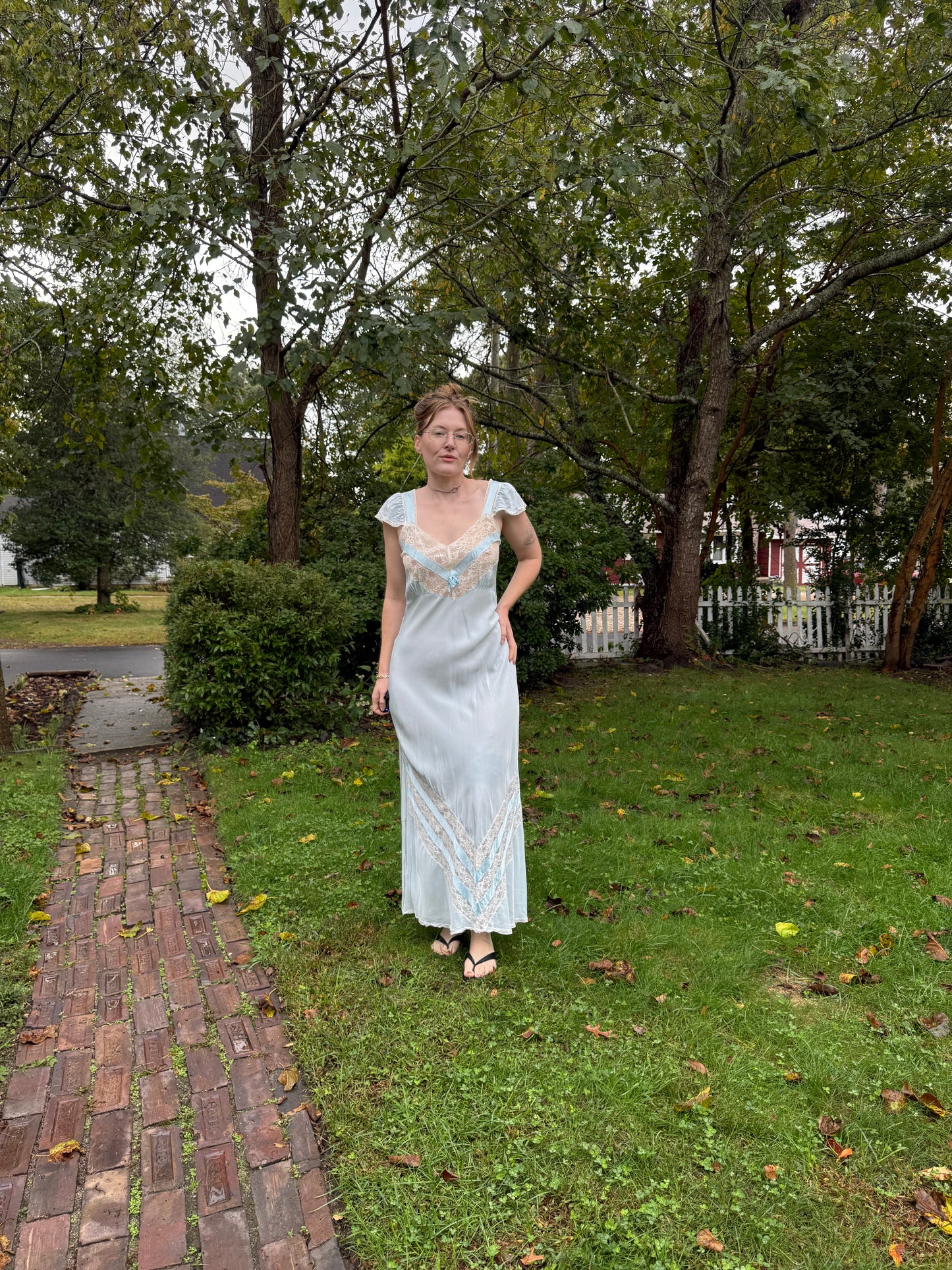 1940s Light Blue Rayon Slip Dress M/L