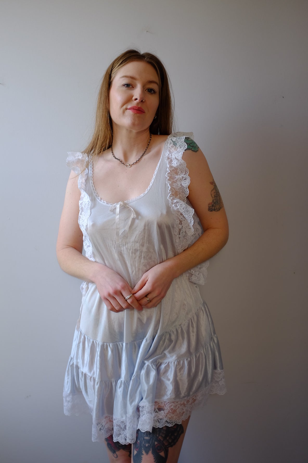 1970’s Perry-winkle Lingerie Ruffle Mini Dress