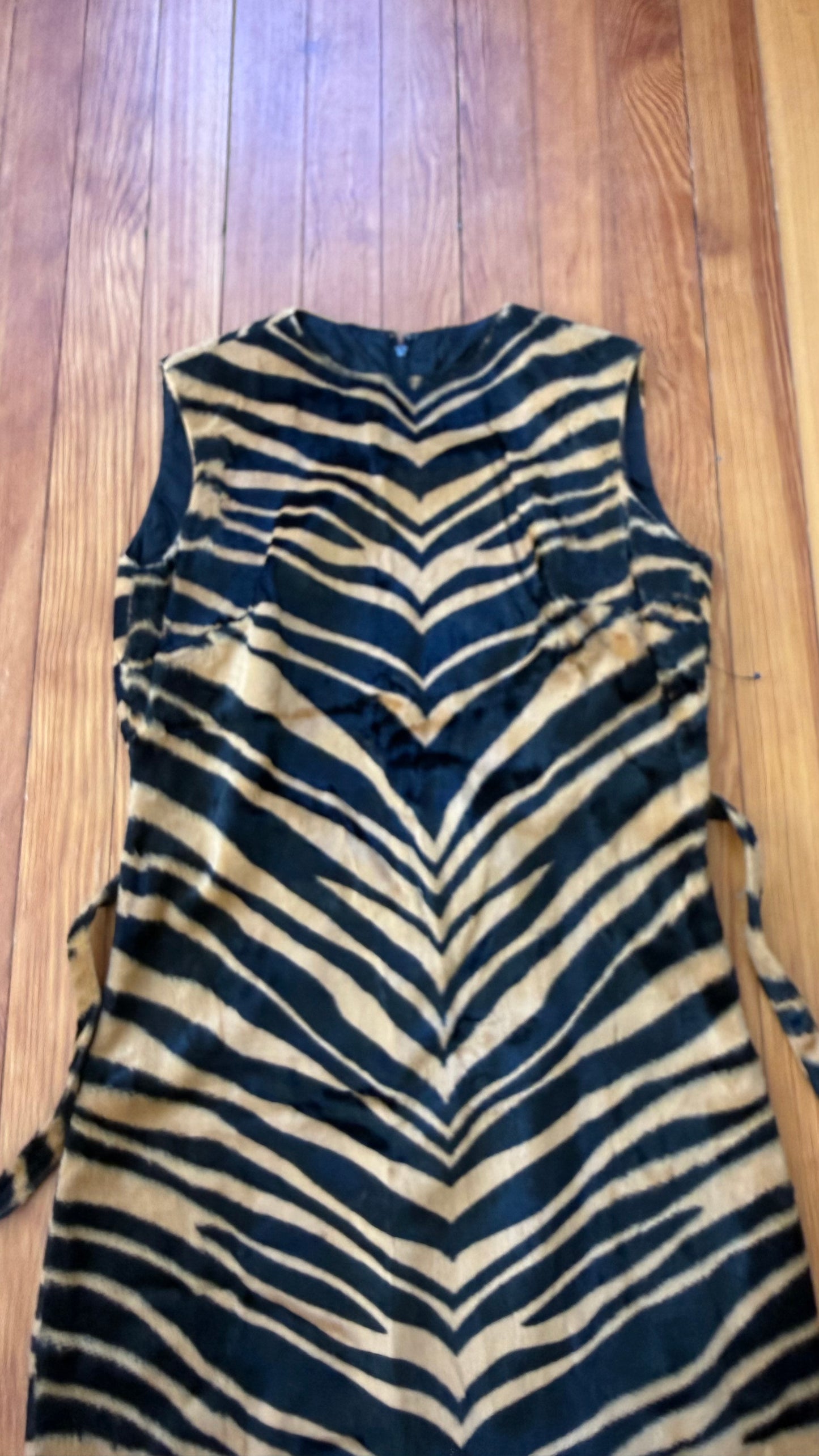 1960s Tiger Print Velvet-y Shift Dress S