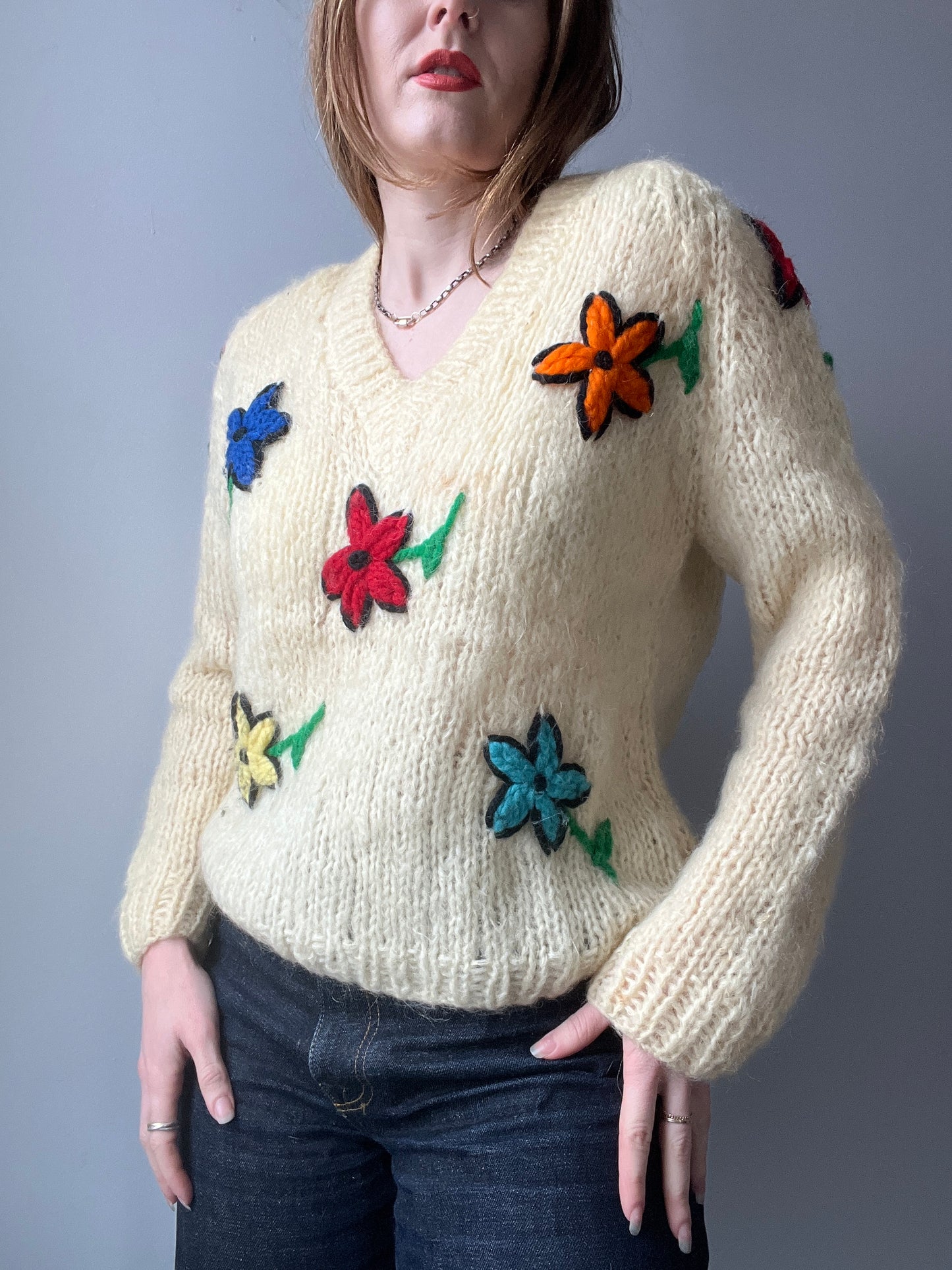 1970s Flower Knitted Sweater