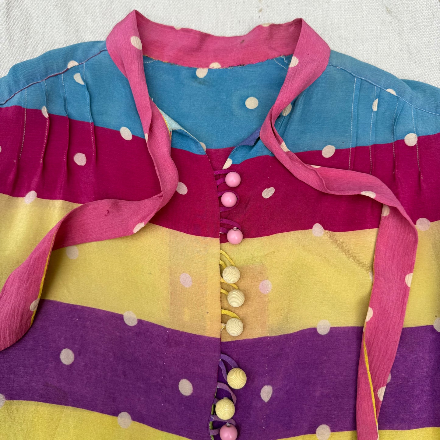 1930s Sorbet Striped & Polka Dot Silk Blouse