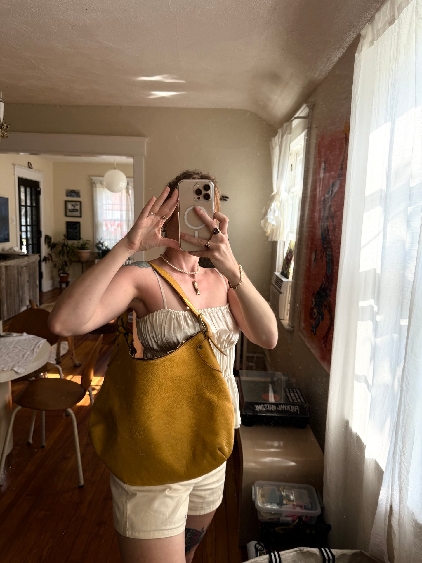 1990s Yellow Leather Il Bisonte Hobo Shoulder Bag