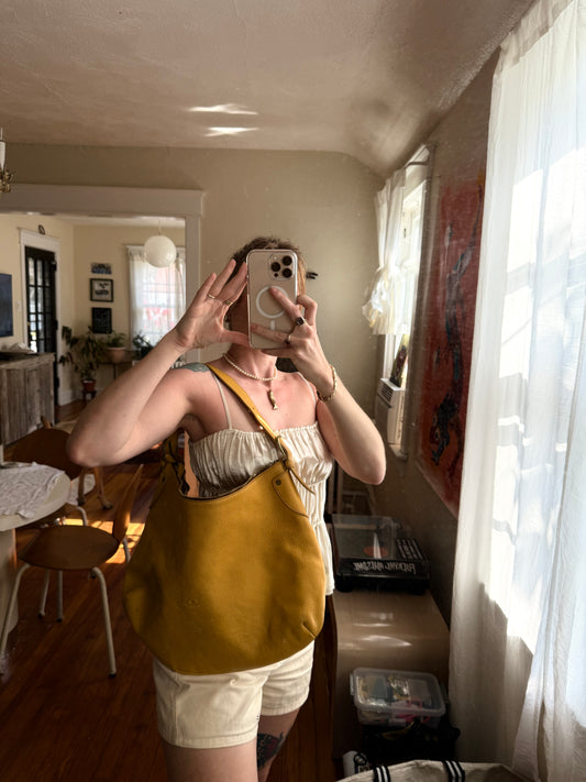 1990s Yellow Leather Il Bisonte Hobo Shoulder Bag