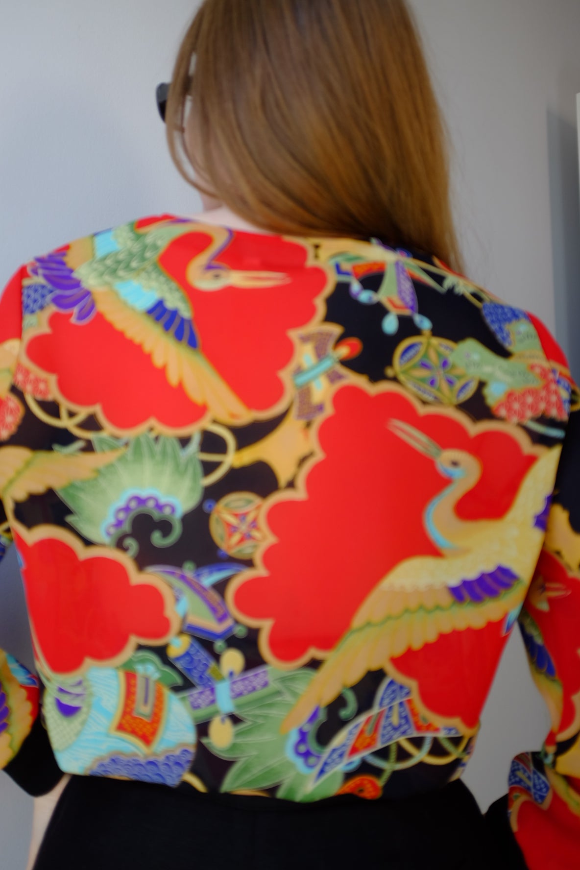 1970s All Over Print Silk Kimono Style Blouse