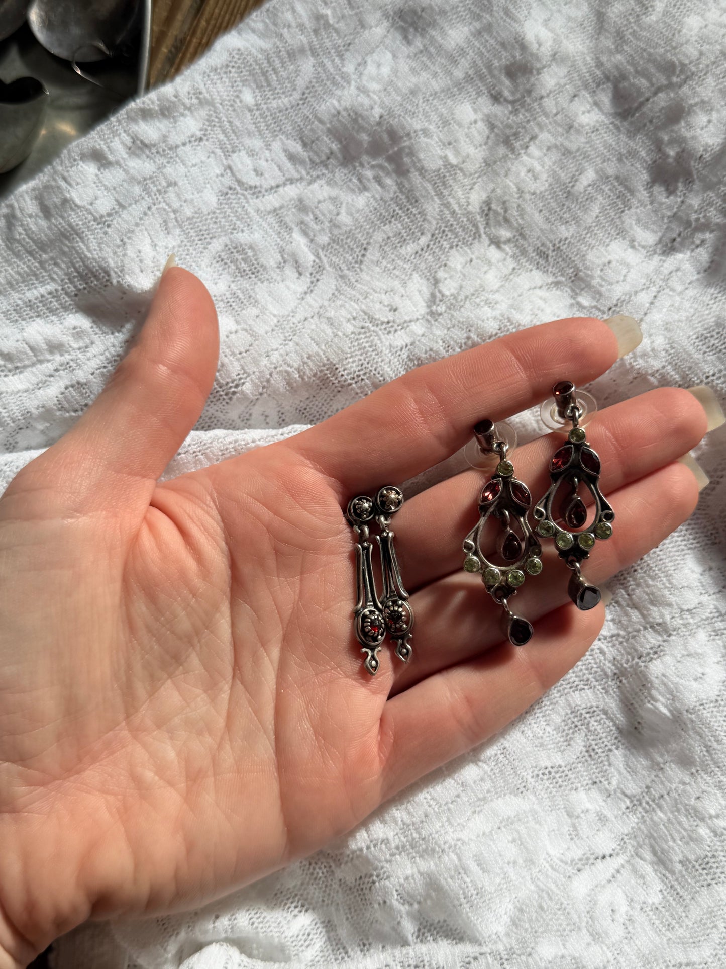 925 Silver & Garnet Stone Hanging Earrings