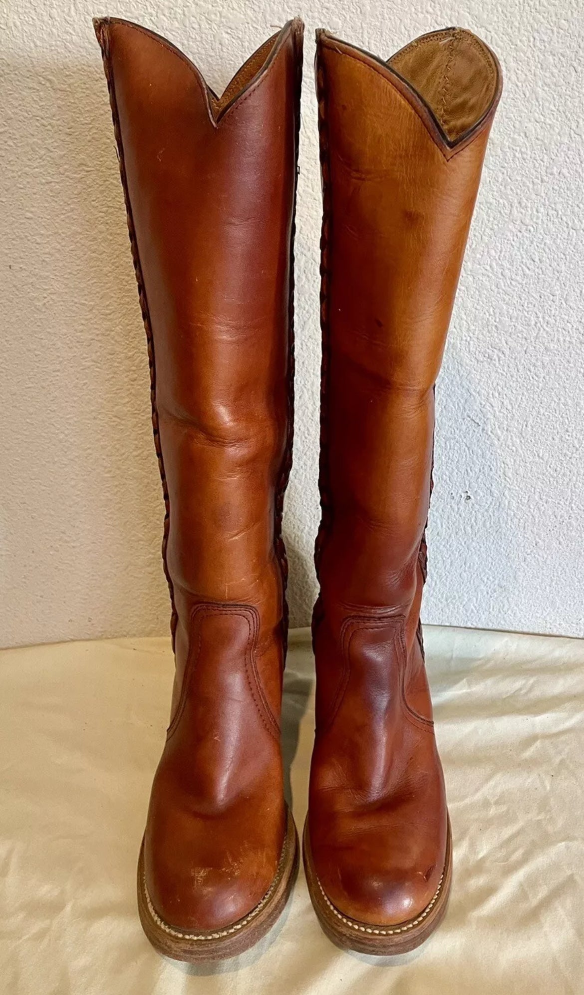 1970s Frye Braided Brown Camus Boot 7.5