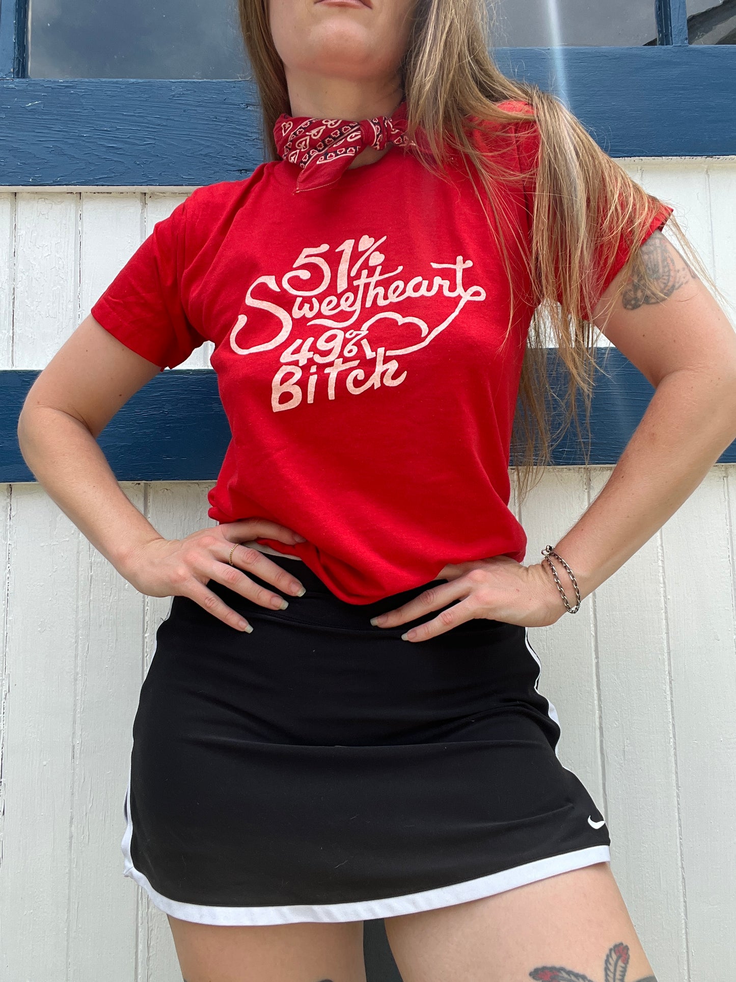 51% Sweetheart 49% Bitch Red Tee S/M