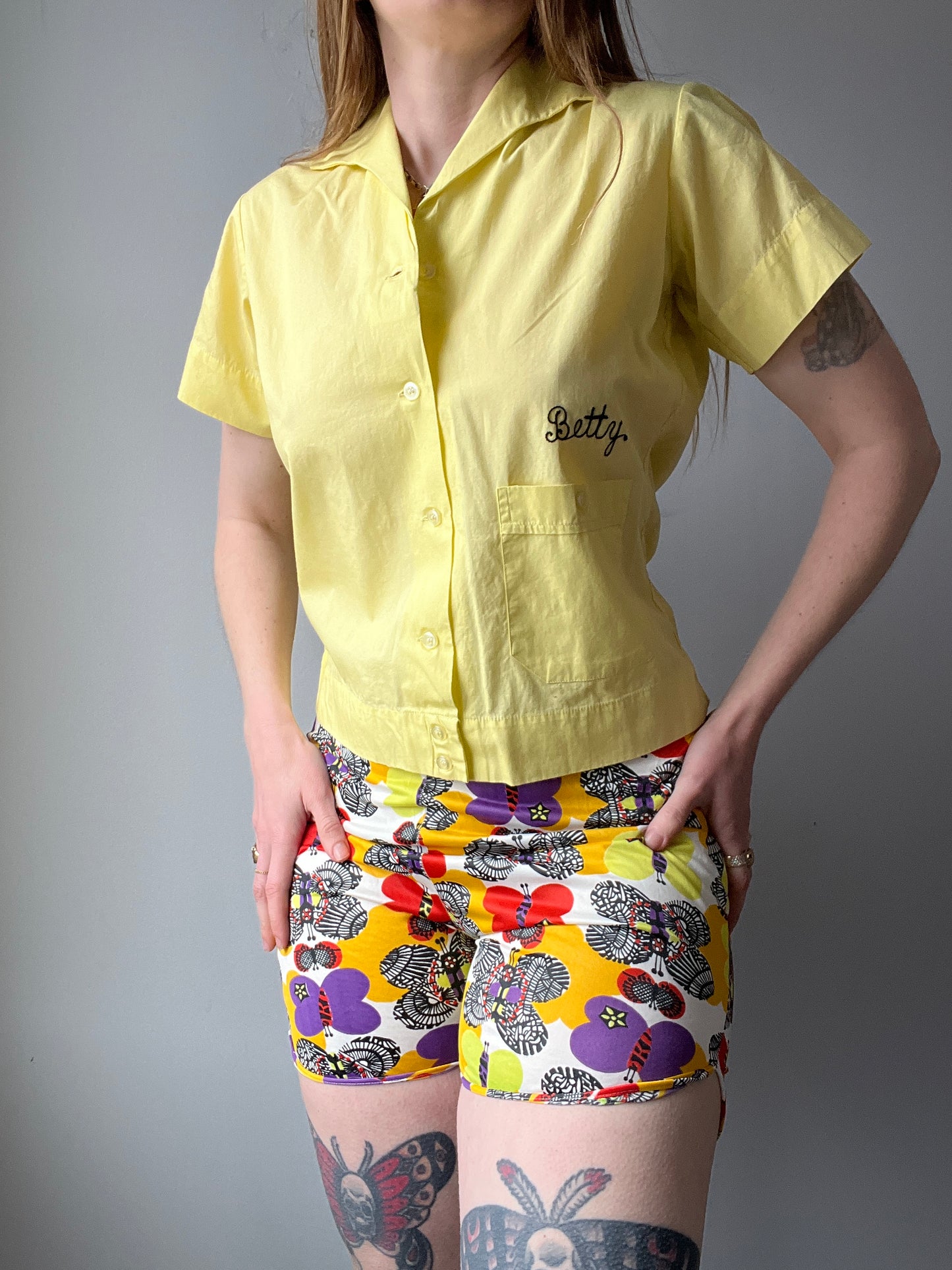 1950s Chainstitched Yellow Bowling Shirt M