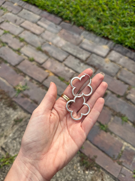 925 Silver Flower Shape Hoops