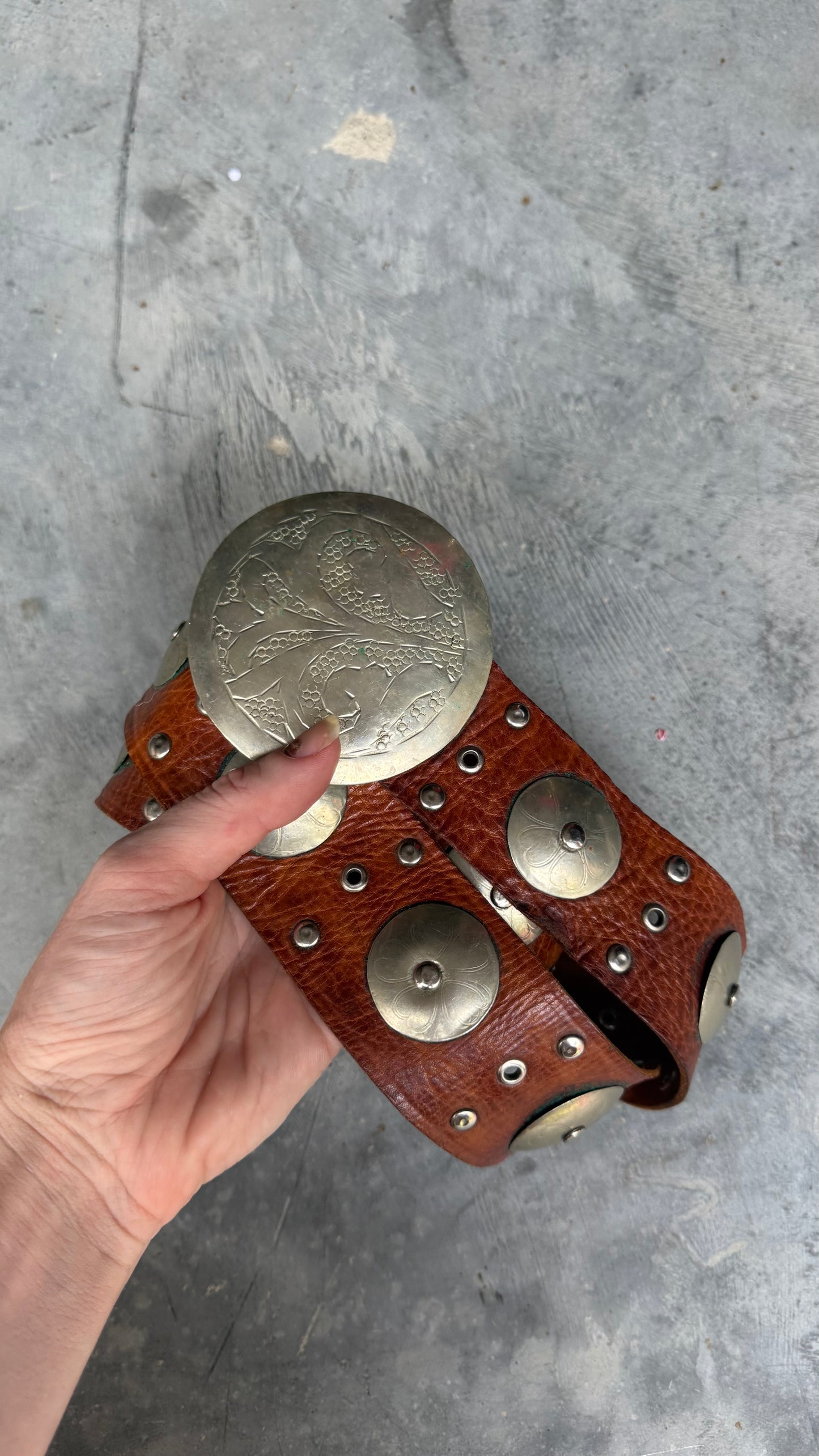 1990s Leather and Studs Belt