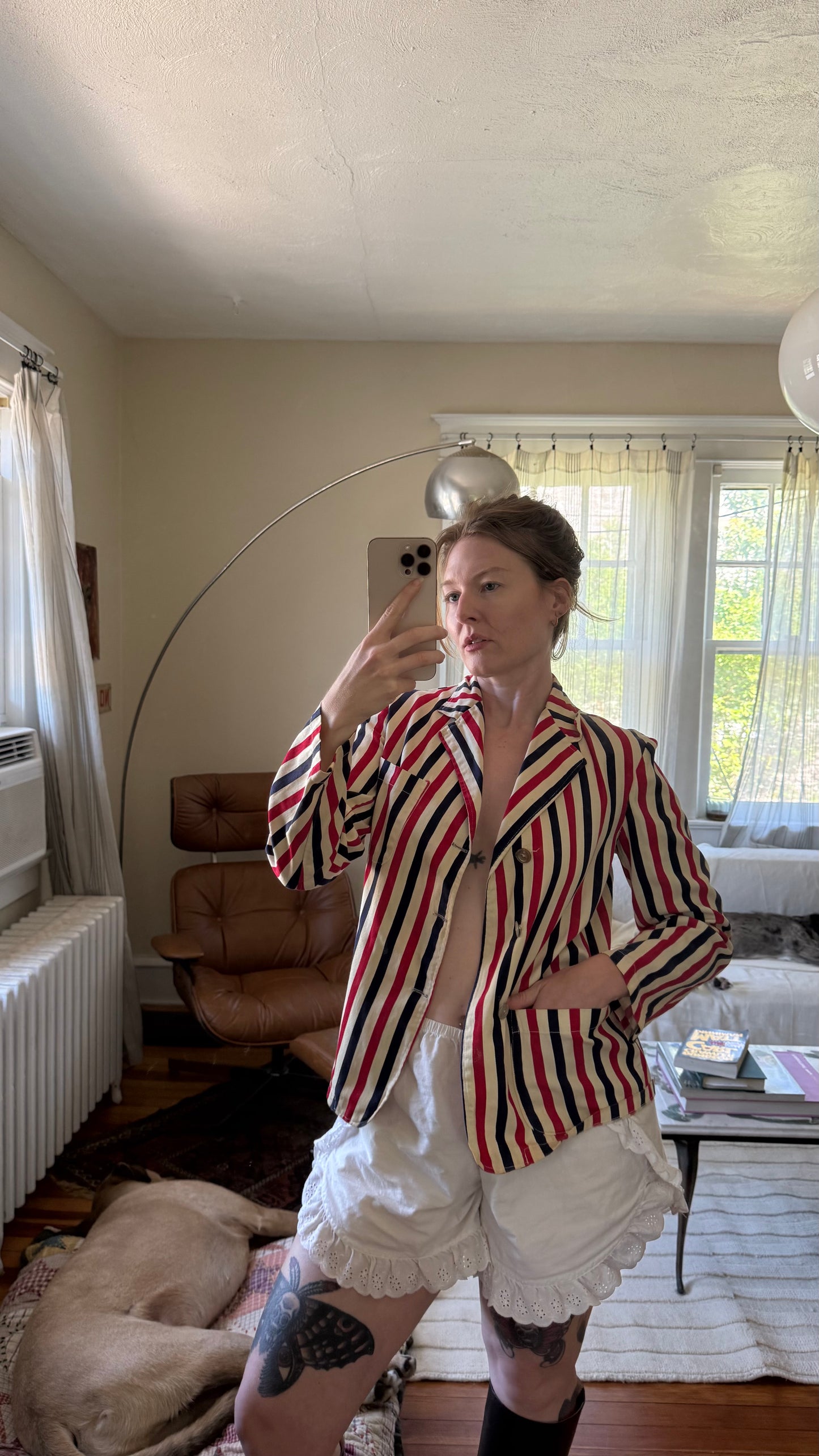 1930s or 1940s Red and Blue Striped Cotton Canvas Blazer S/M