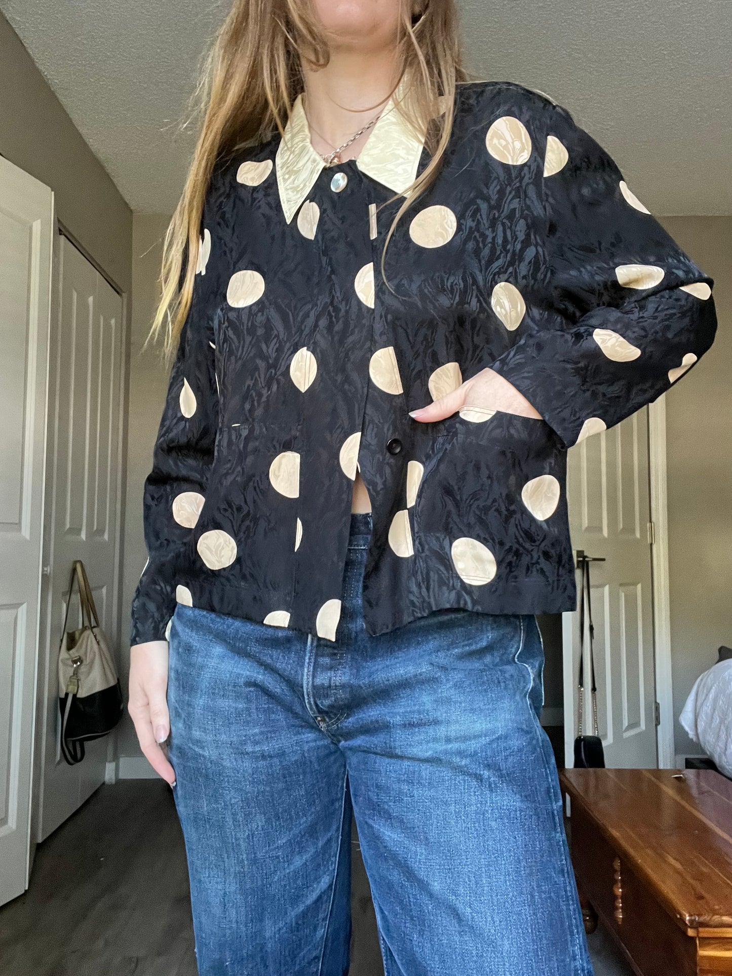 Vintage 100% Silk Polkadot Top