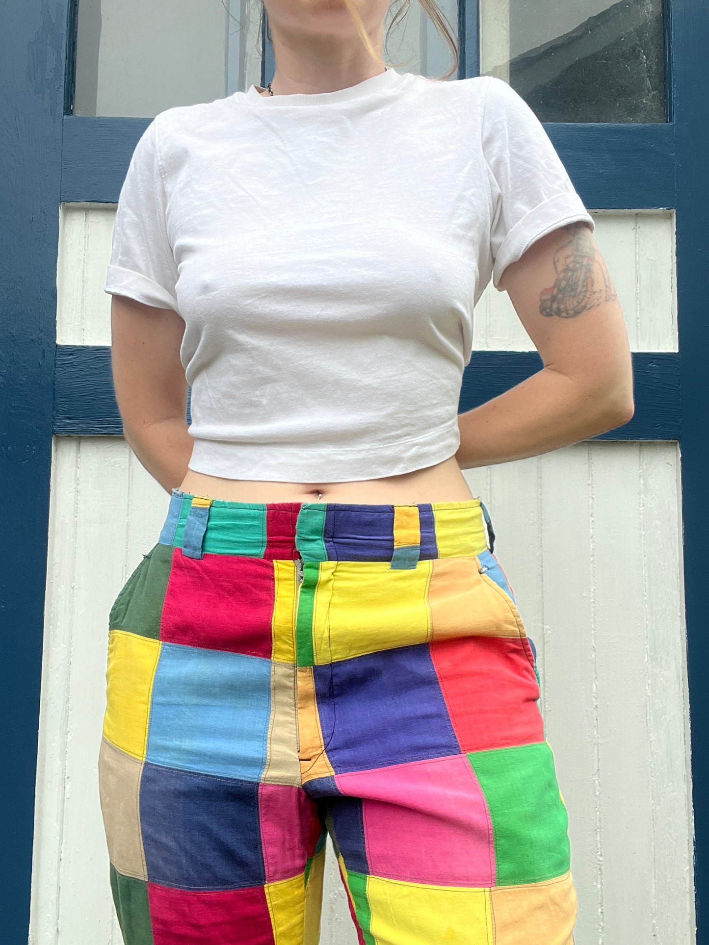 1960s Colorful Patchwork Trousers 31"