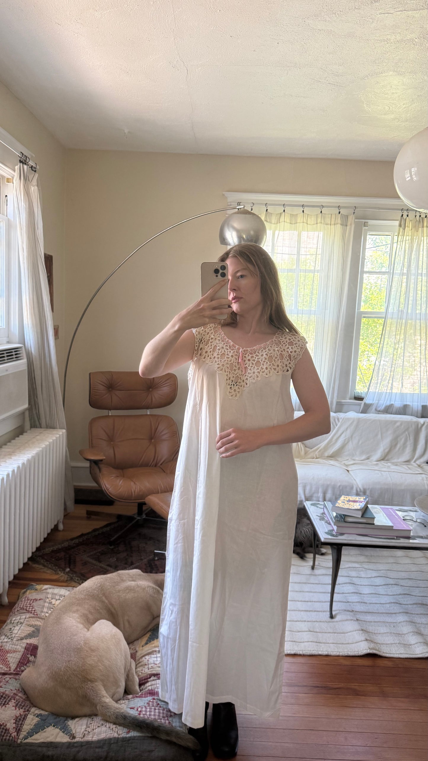 1920s or 1930s Victoria Era Cotton Crochet Maxi Dress S to L