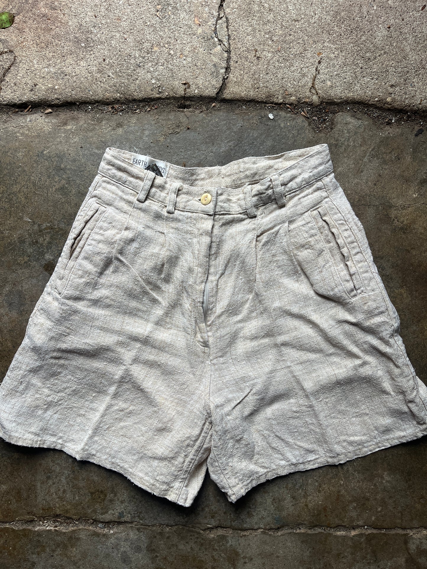 1990s Cream Hemp High Waisted Shorts 24"