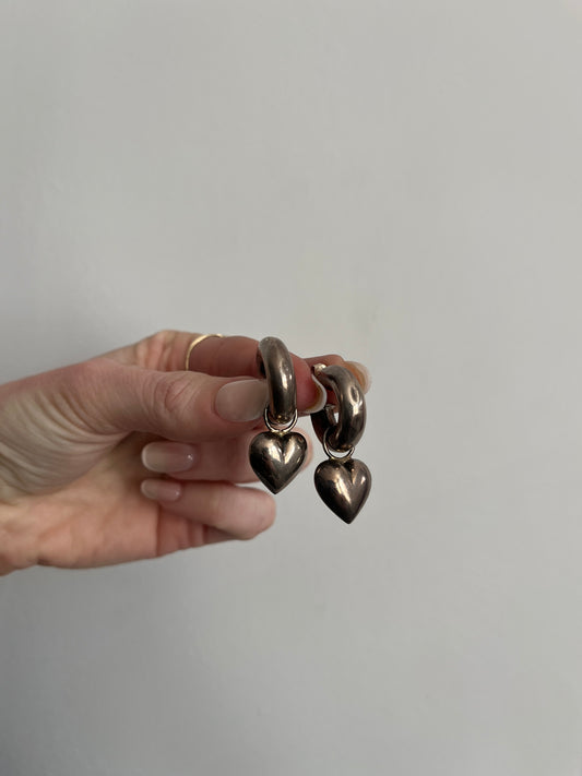 Vintage Heart Charm Chunky Hoops