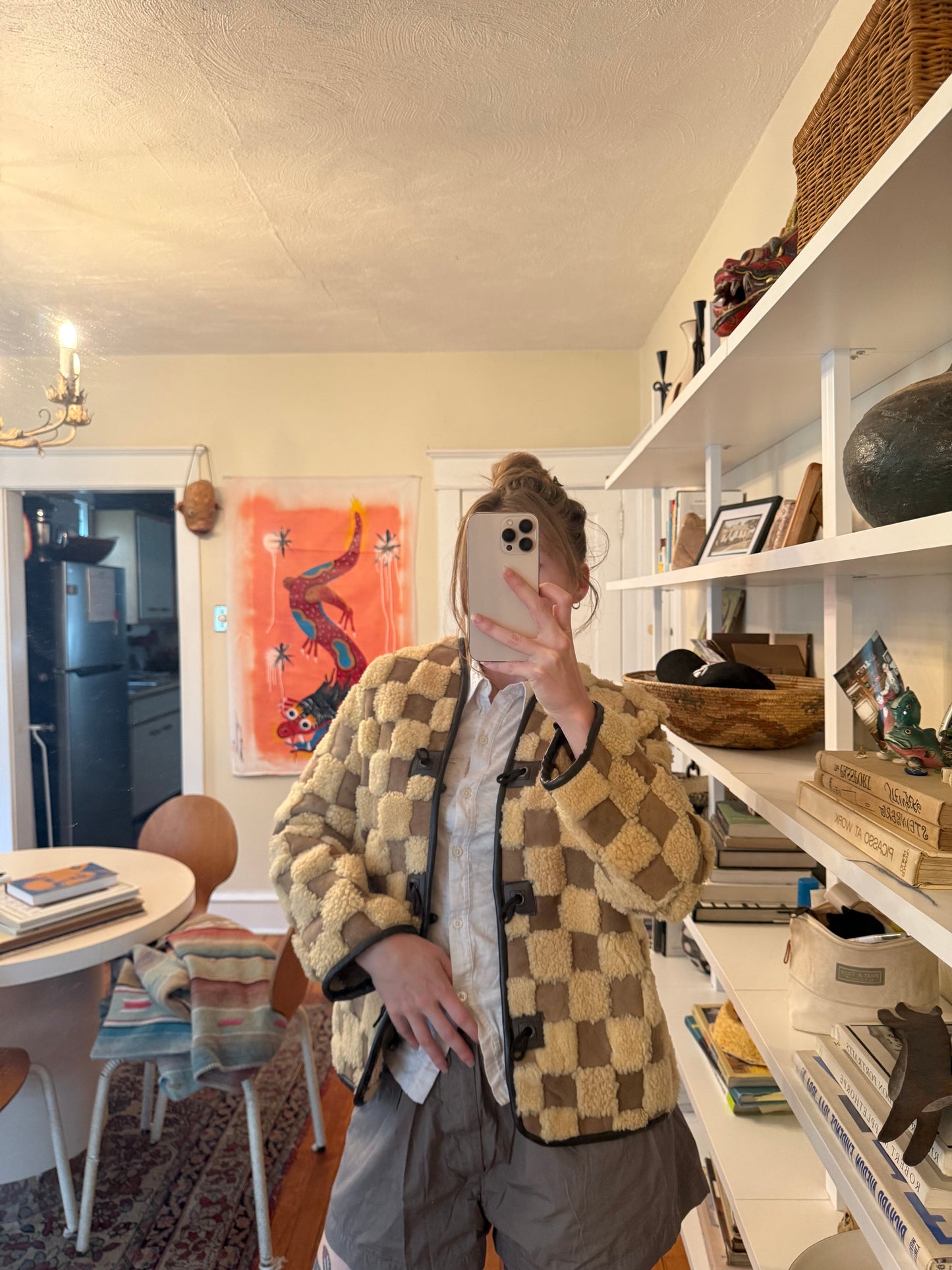 Incredible 1970s/1980s Suede & Sherpa Checkered Coat S/M