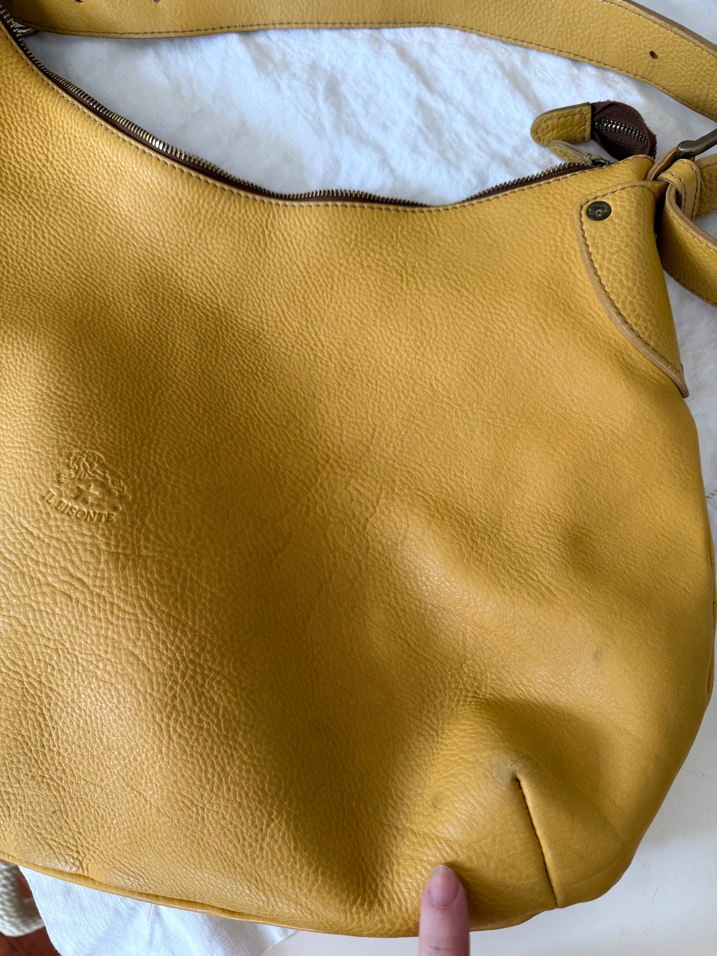 1990s Yellow Leather Il Bisonte Hobo Shoulder Bag