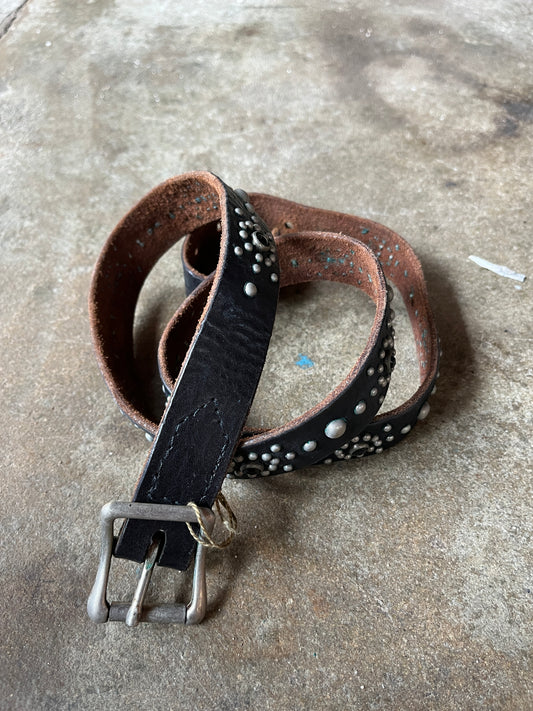 1930s Black Leather Studded and Jeweled Belt