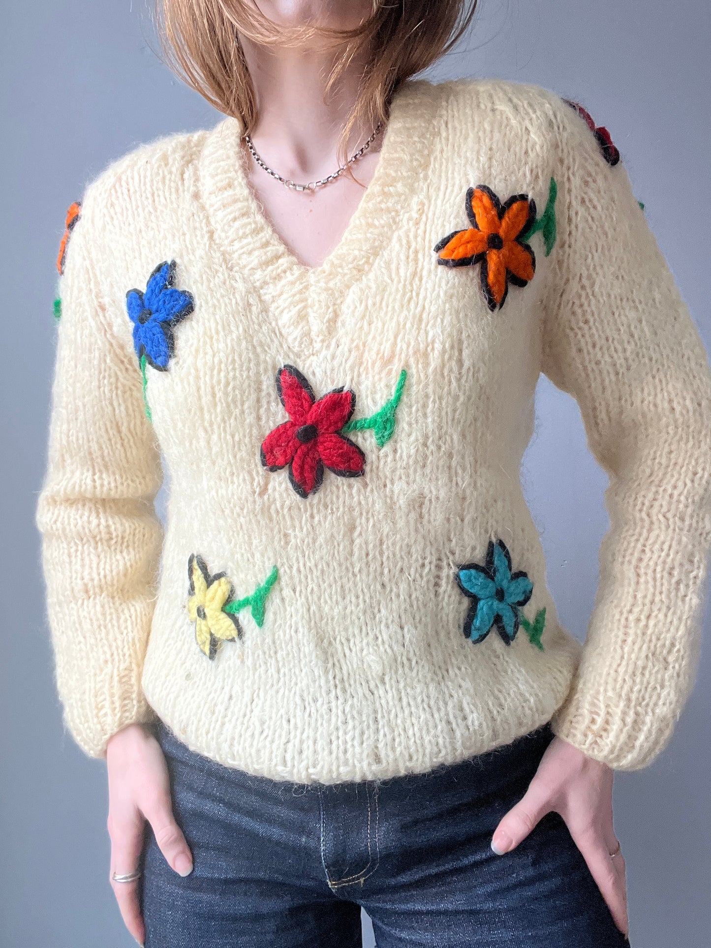 1970s Flower Knitted Sweater