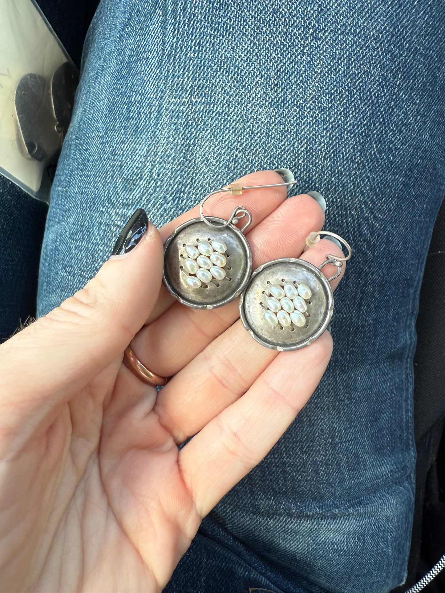 Seed Pearls and Silver Earrings