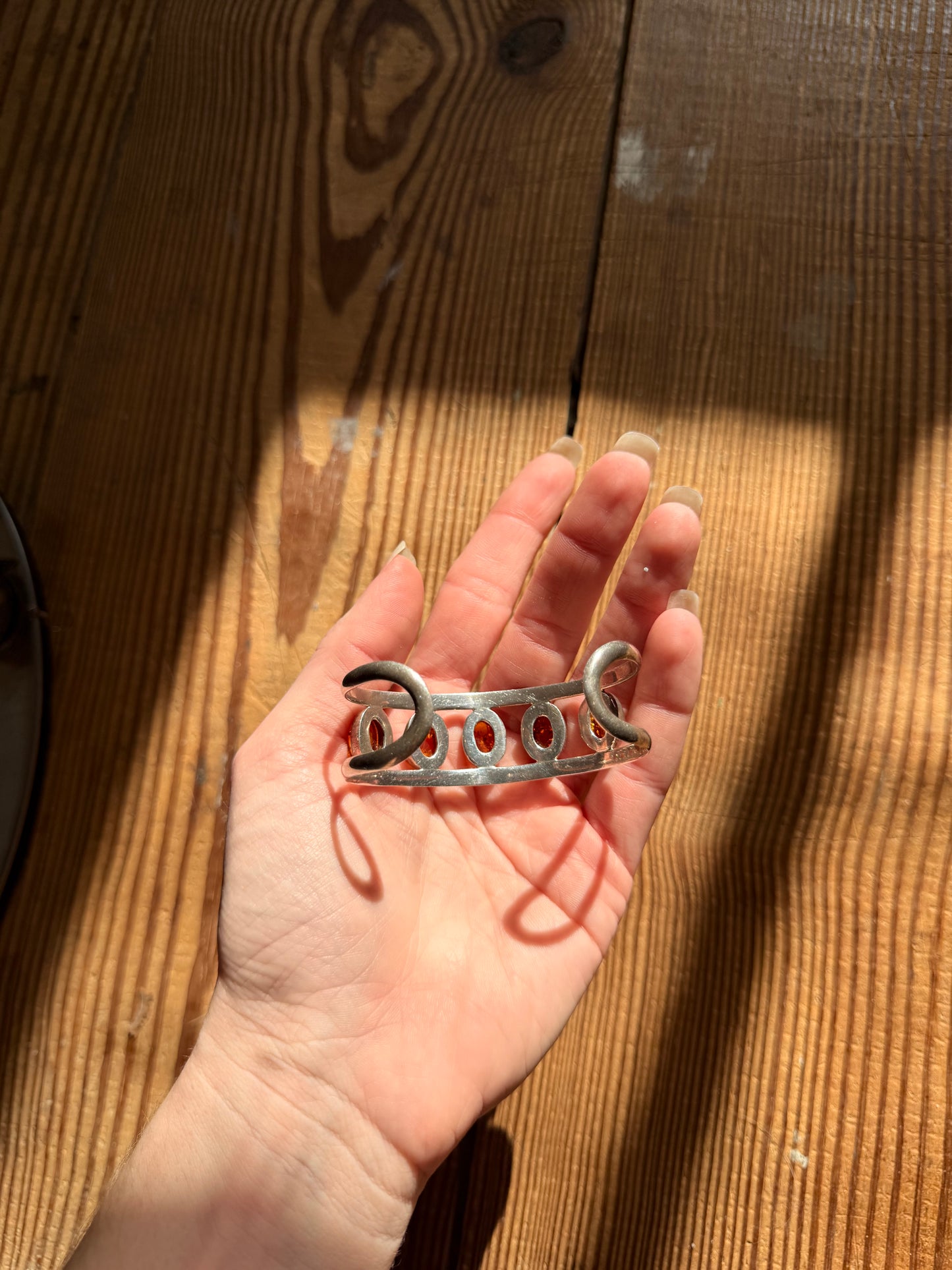 925 Silver & Amber Stone Cuff